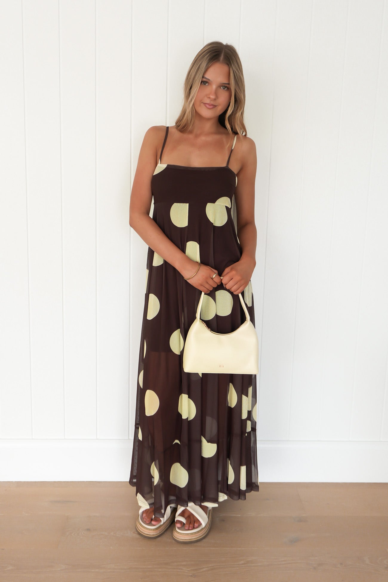 Jeane Maxi Dress Chocolate Yellow Polka Dot