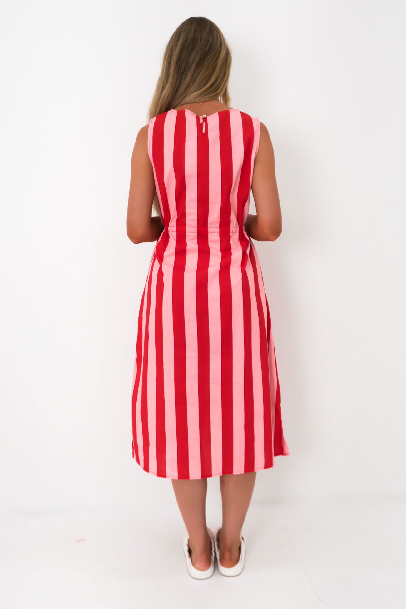 Jerica Midi Dress Pink Stripe
