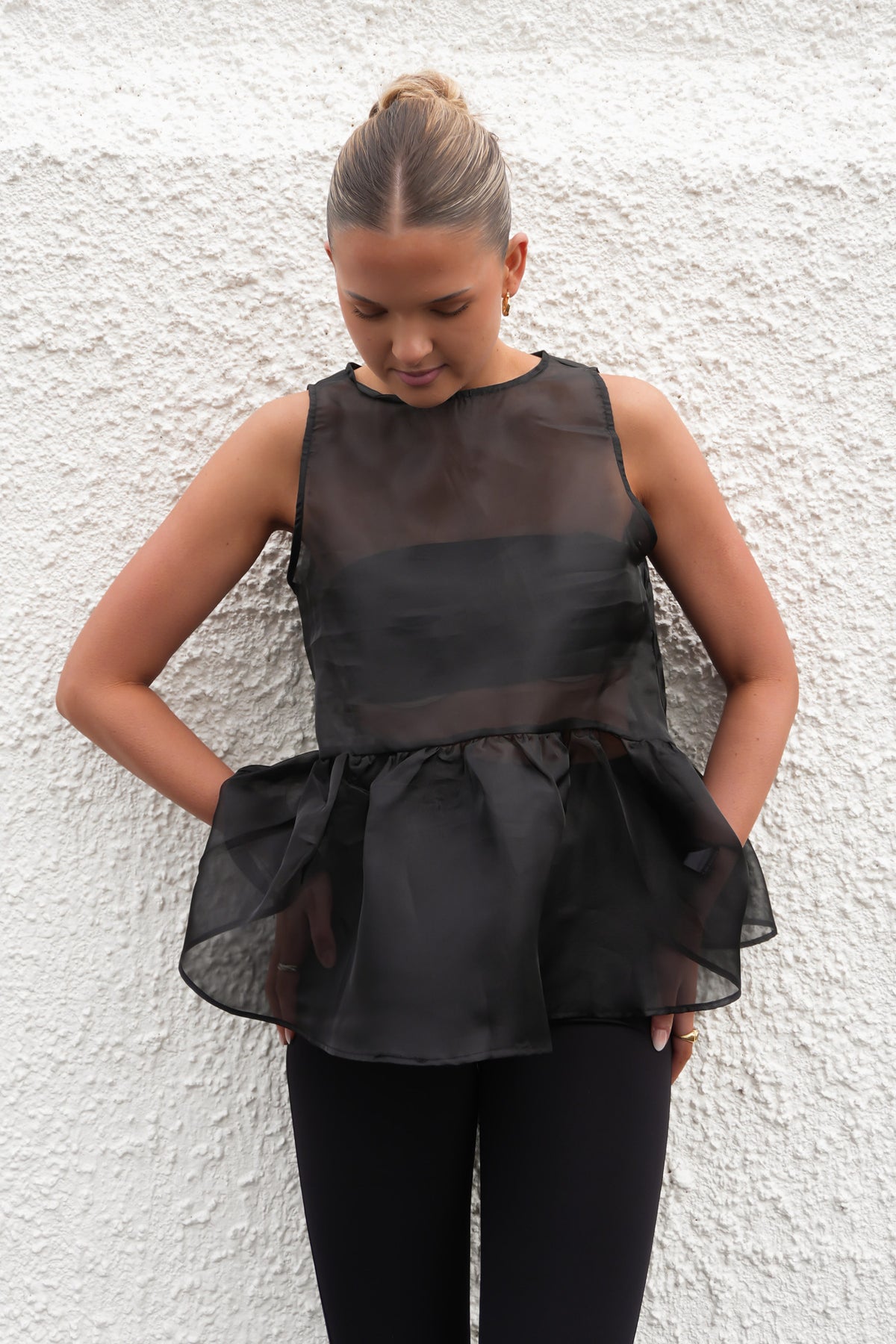 Jhidyn Sheer Peplum Top Black