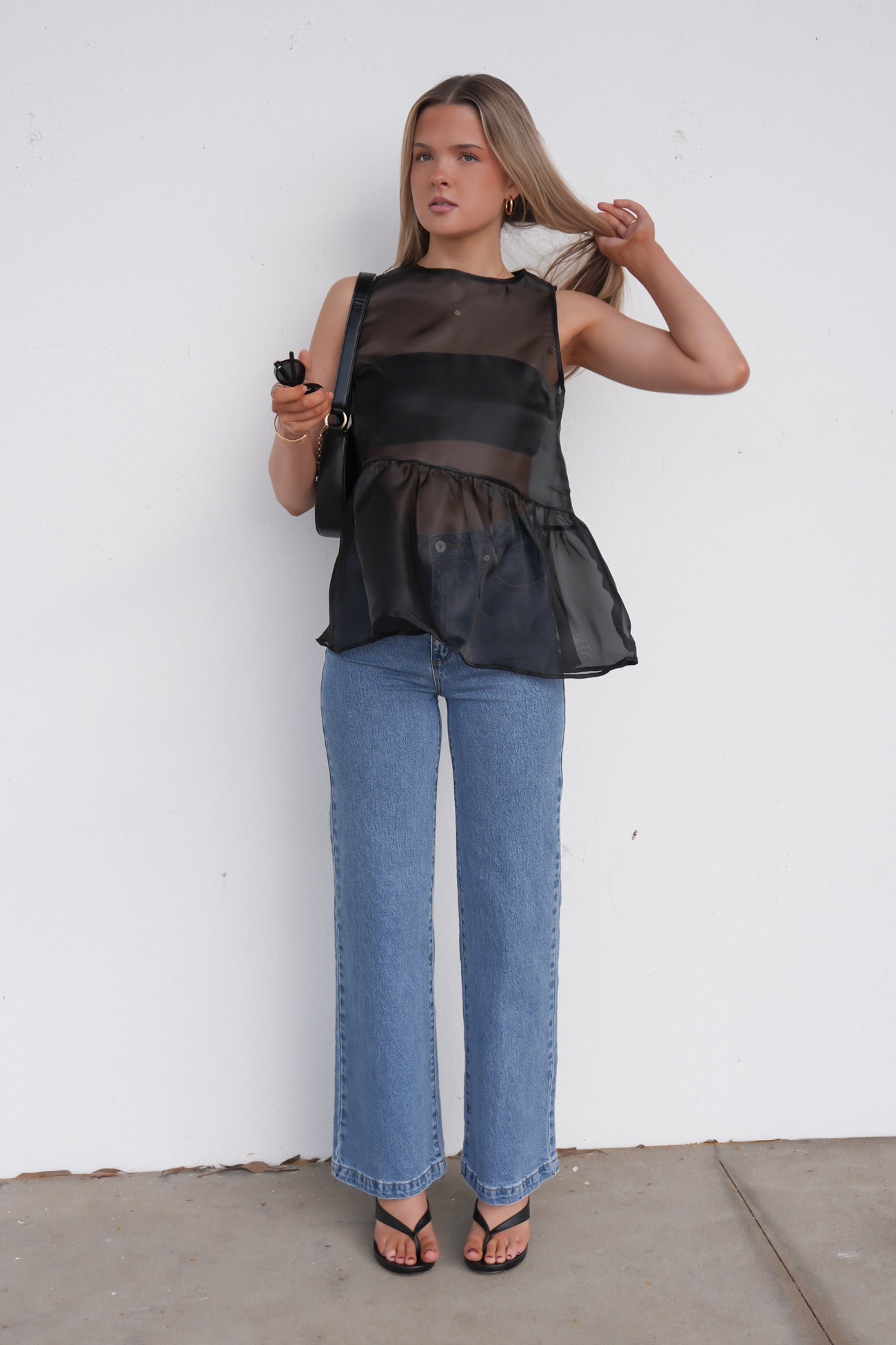Jhidyn Sheer Peplum Top Black
