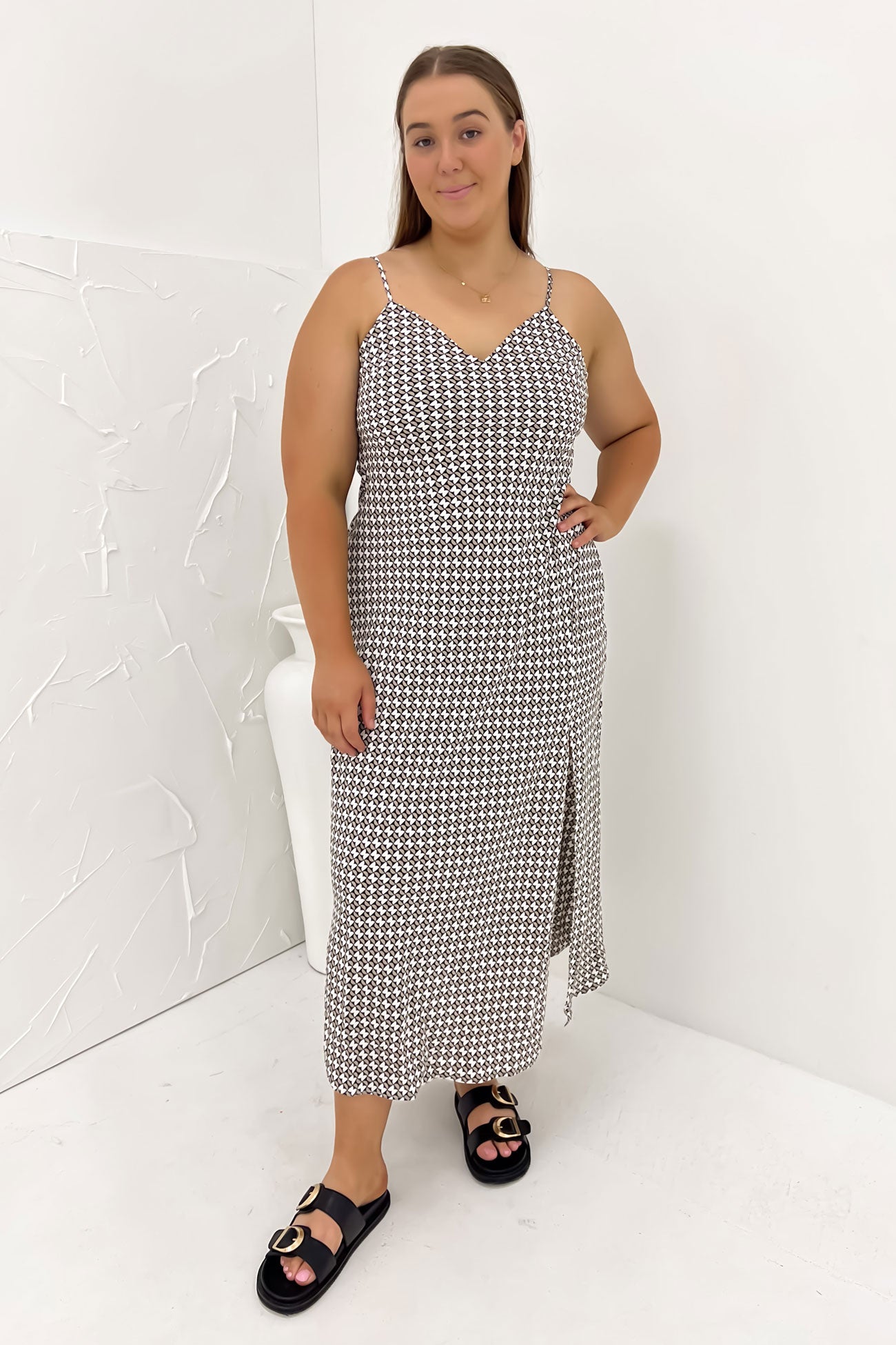 Johnny Midi Dress Beige Geo