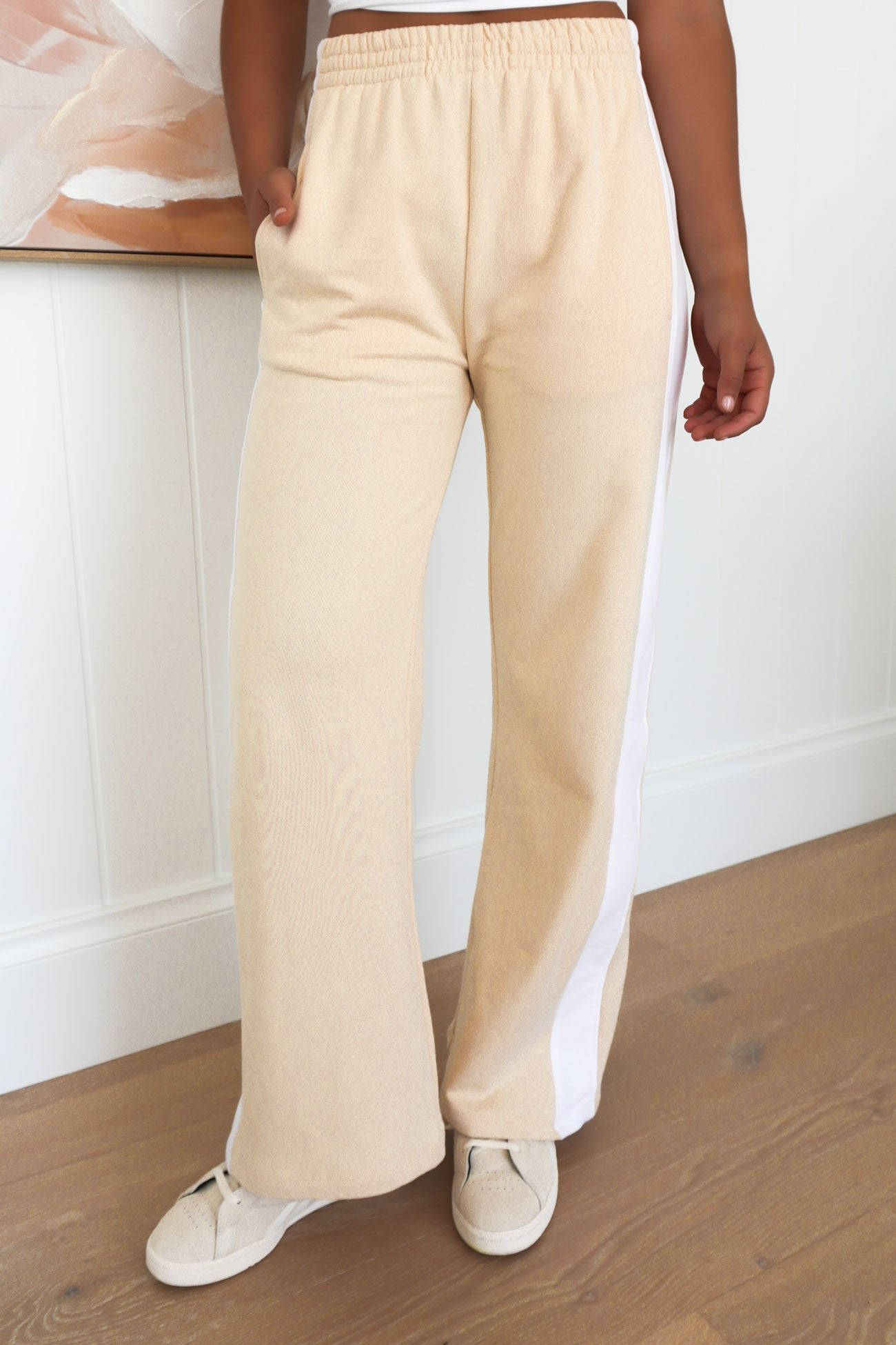 Journey Stripe Track Pant Beige