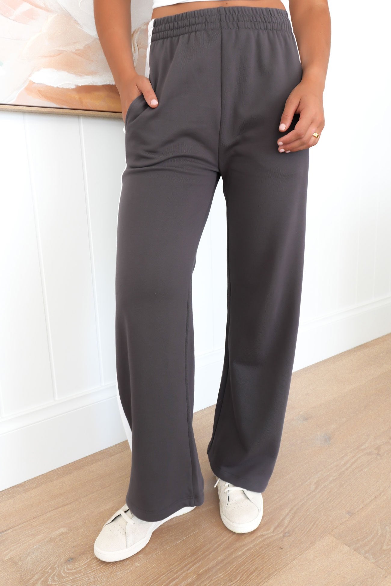 Journey Stripe Track Pant Charcoal