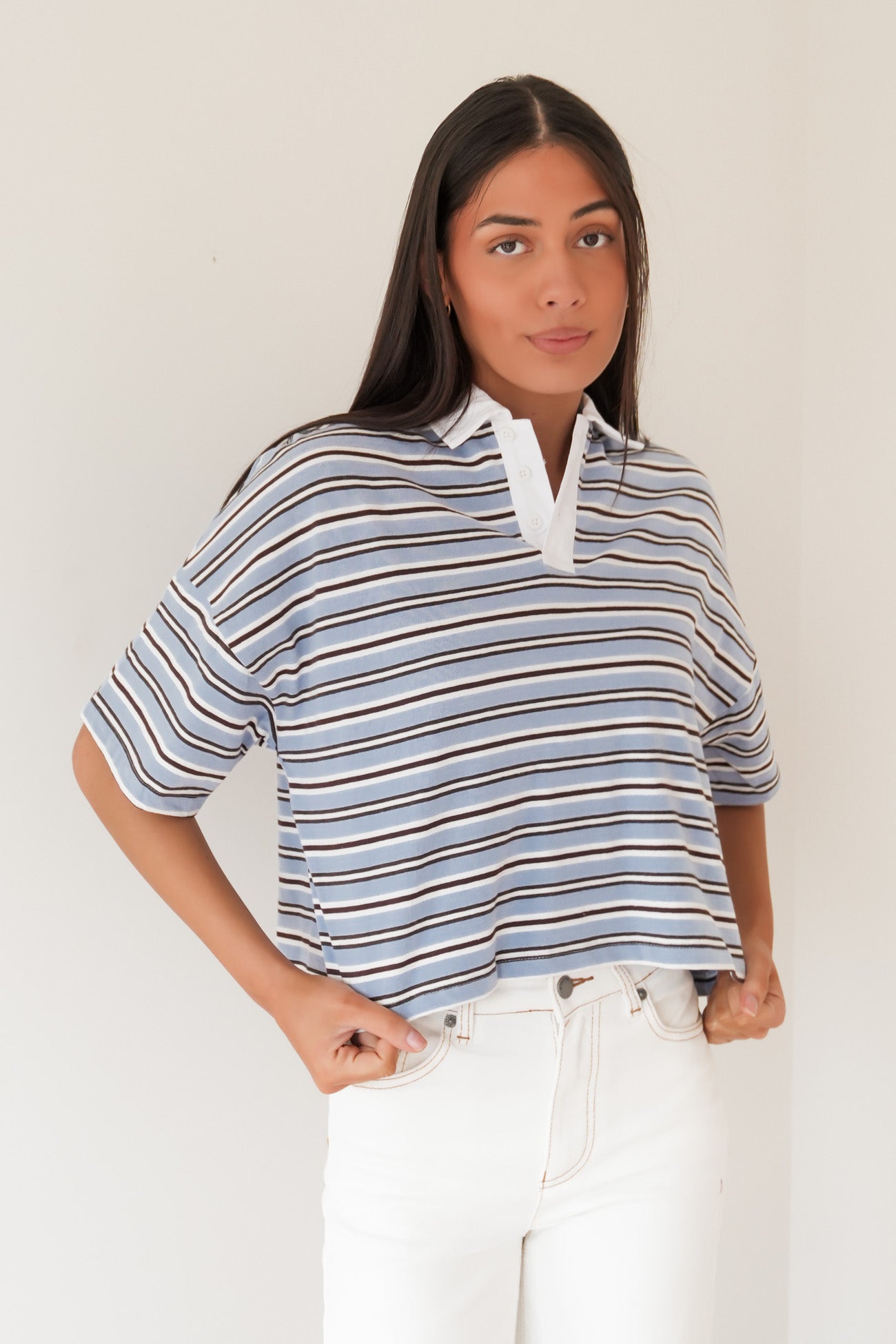 Junie Stripe Rugby Tee Blue