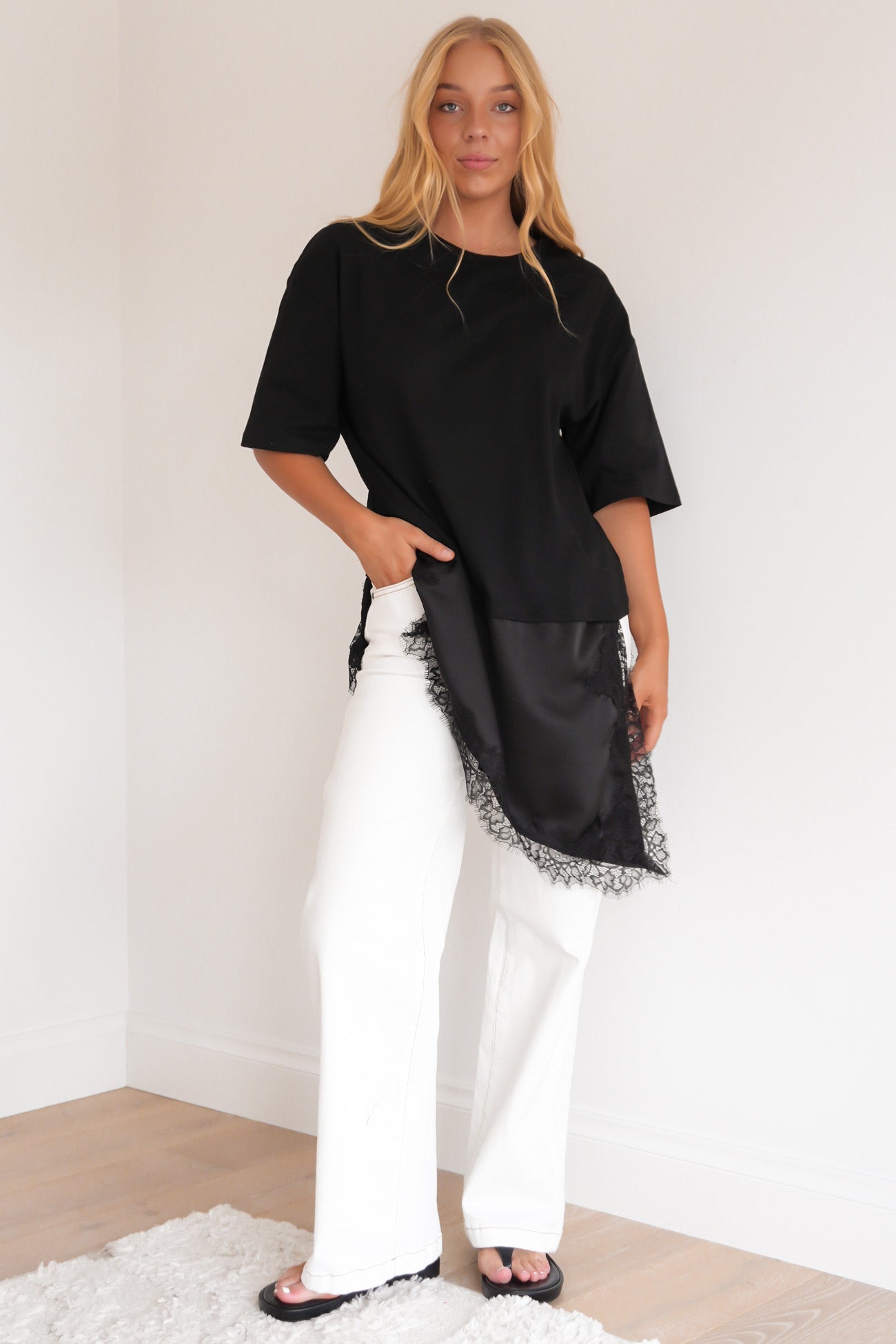 Kaylee Lace Tee Black