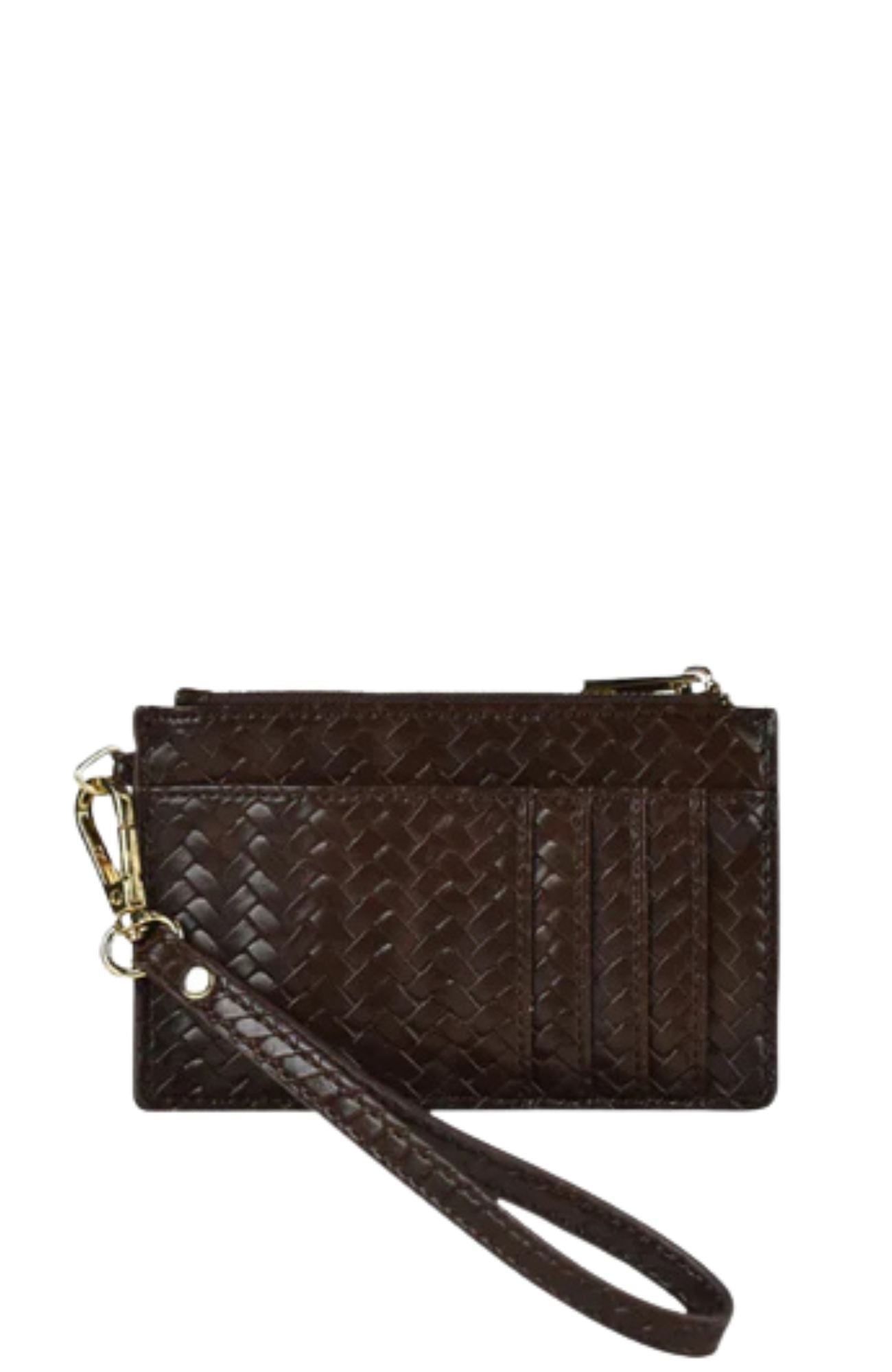 Keira Zip Card Wallet Chocolate Weave Gold