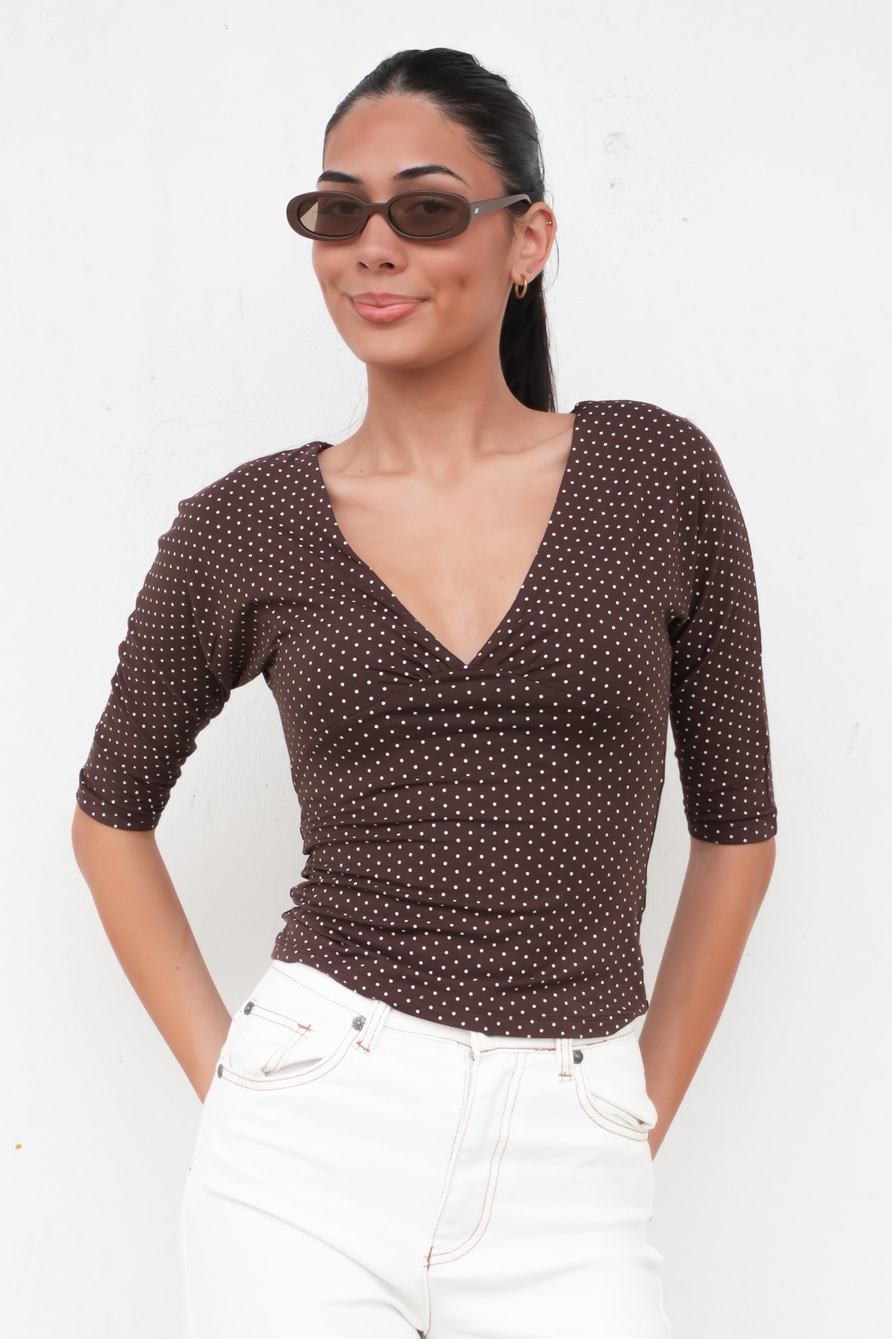 Kelsey Top Chocolate Polka Dot