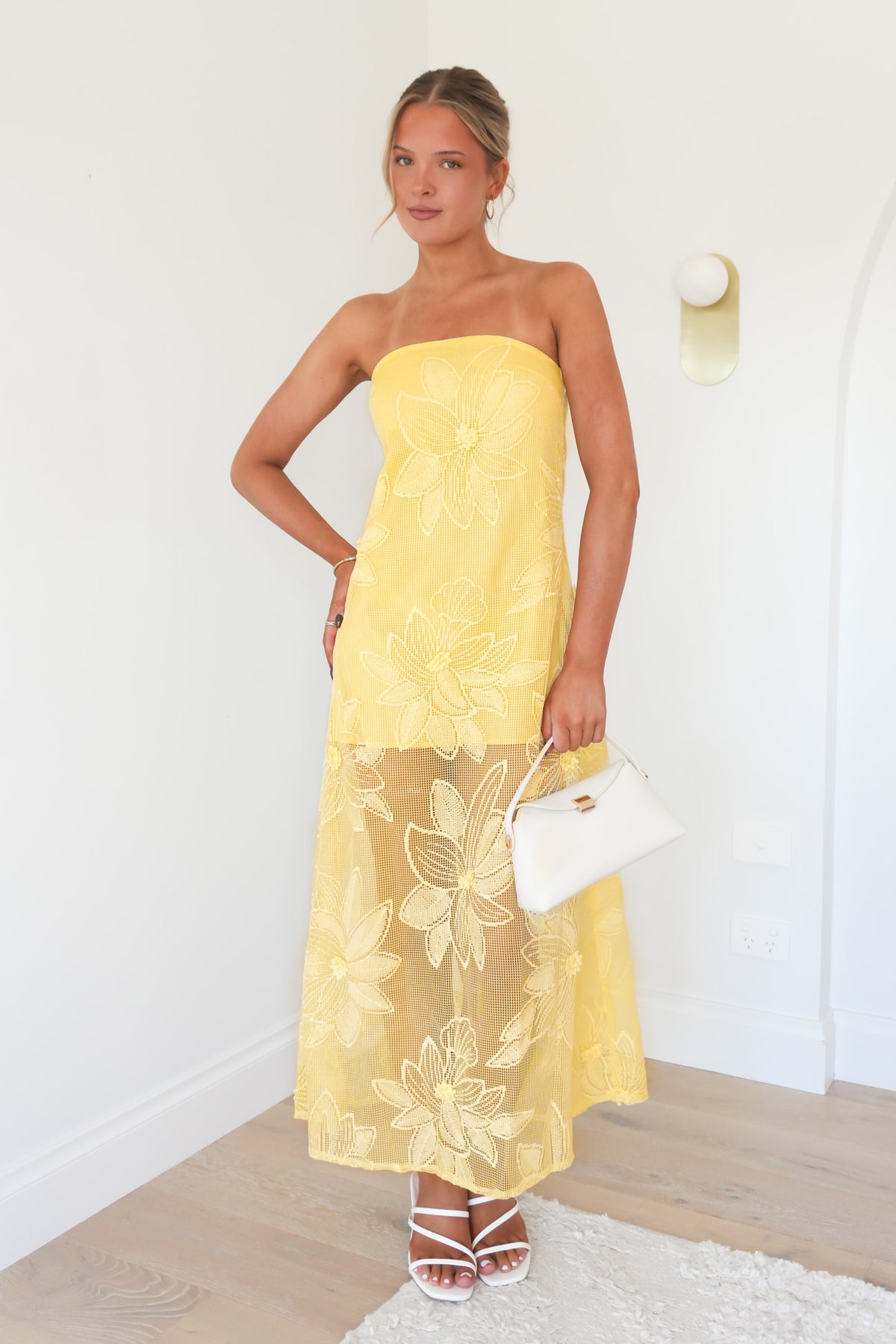 Khloe Mesh Midi Dress Yellow