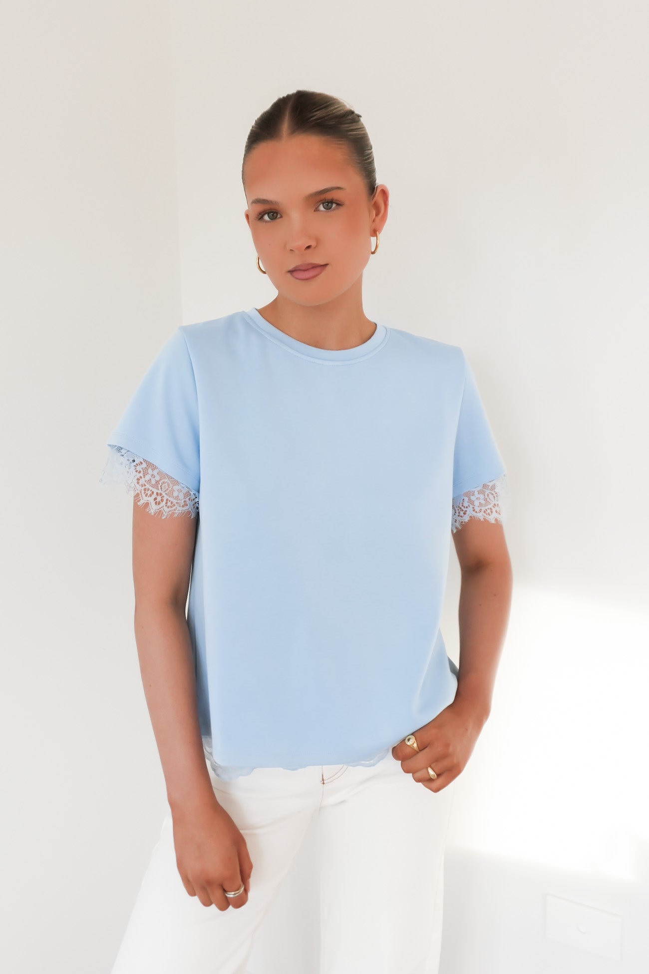 Kiarna Lace Tee Soft Blue