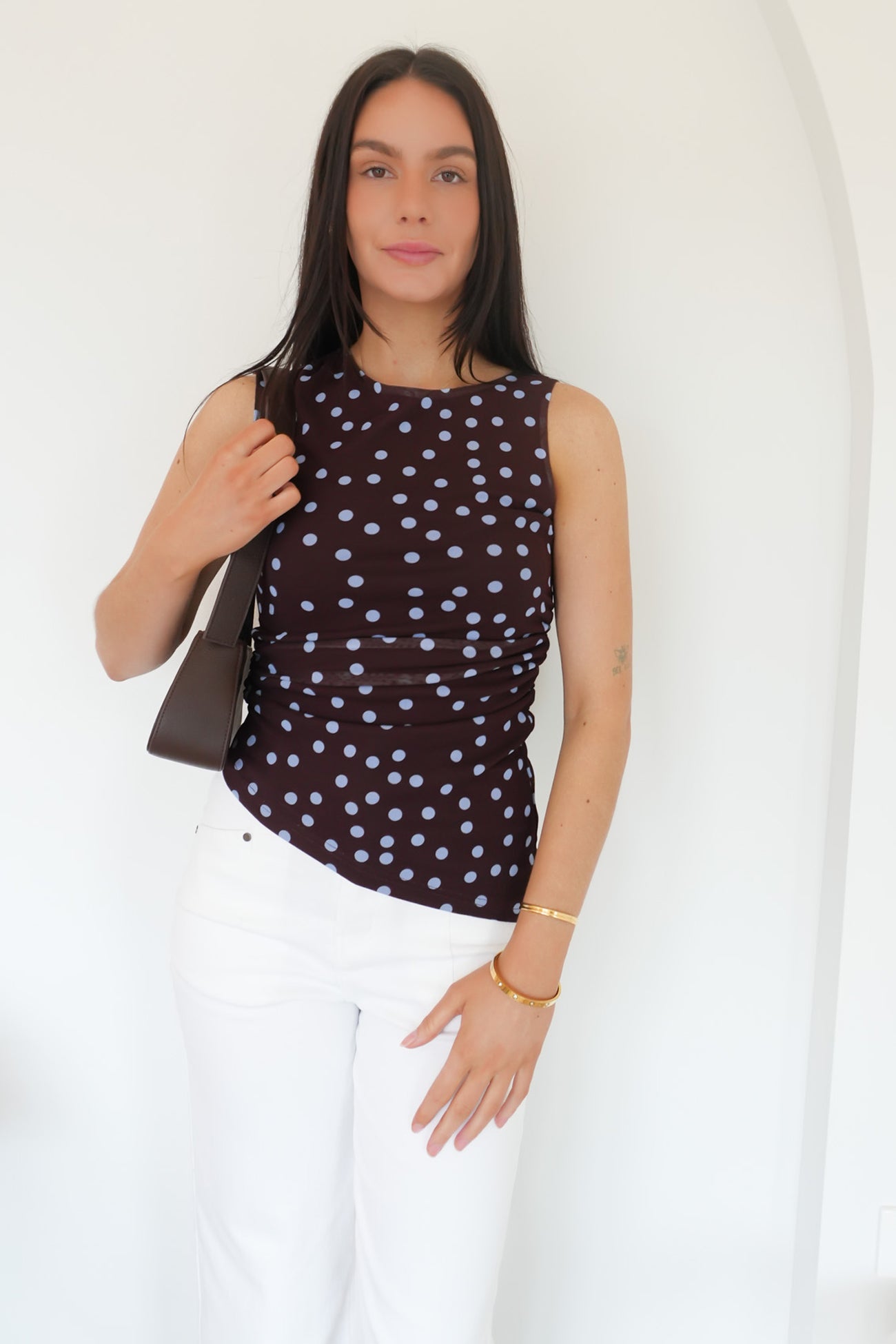 Kieran Top Chocolate Blue Polka Dot