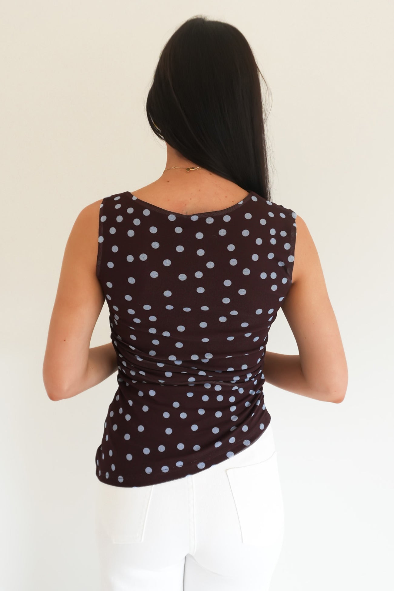 Kieran Top Chocolate Blue Polka Dot