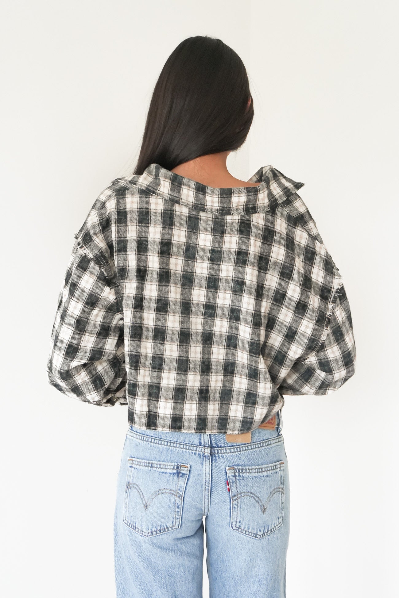 Kira Cropped Shirt Black Plaid