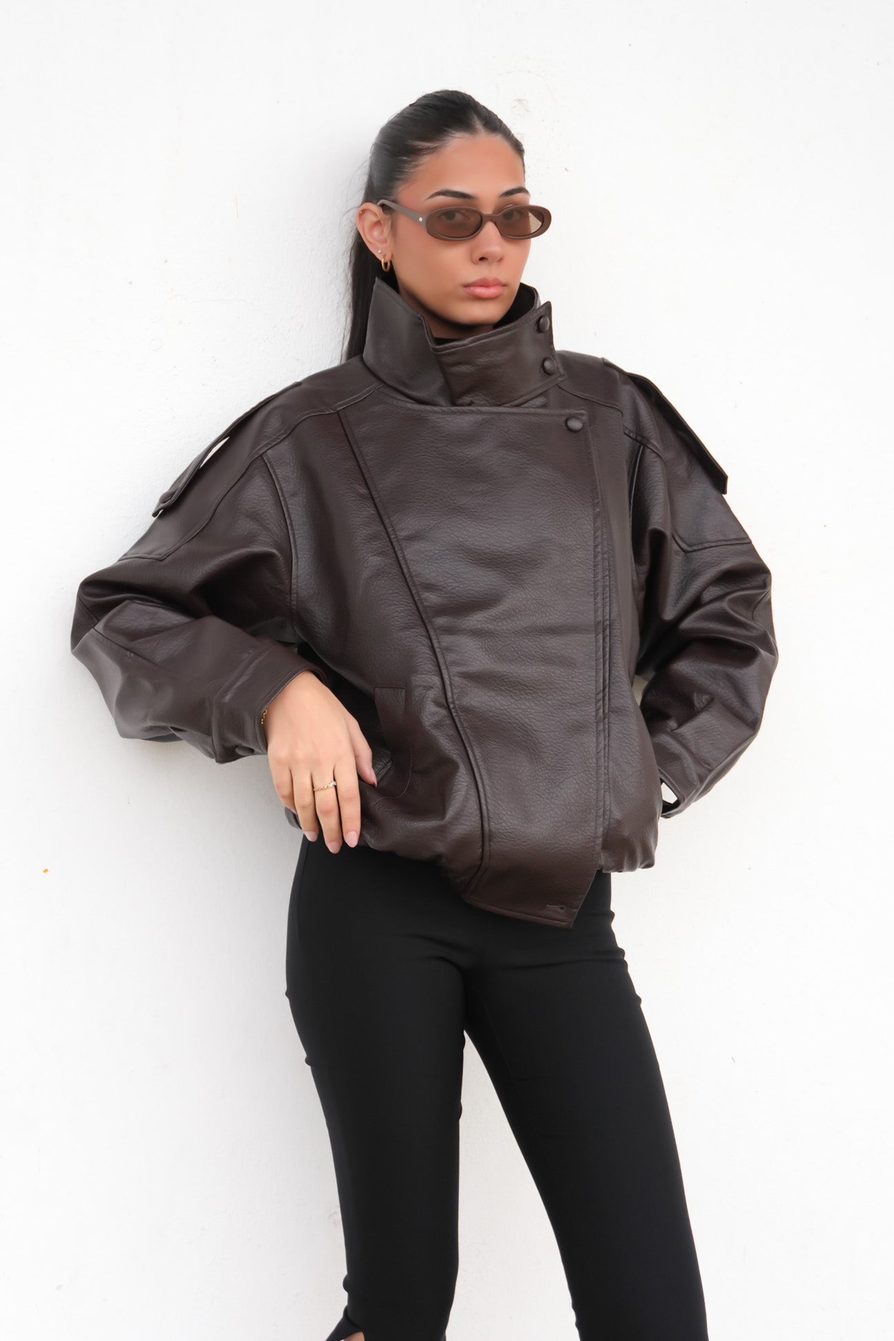 Kylea Pleather Jacket Chocolate