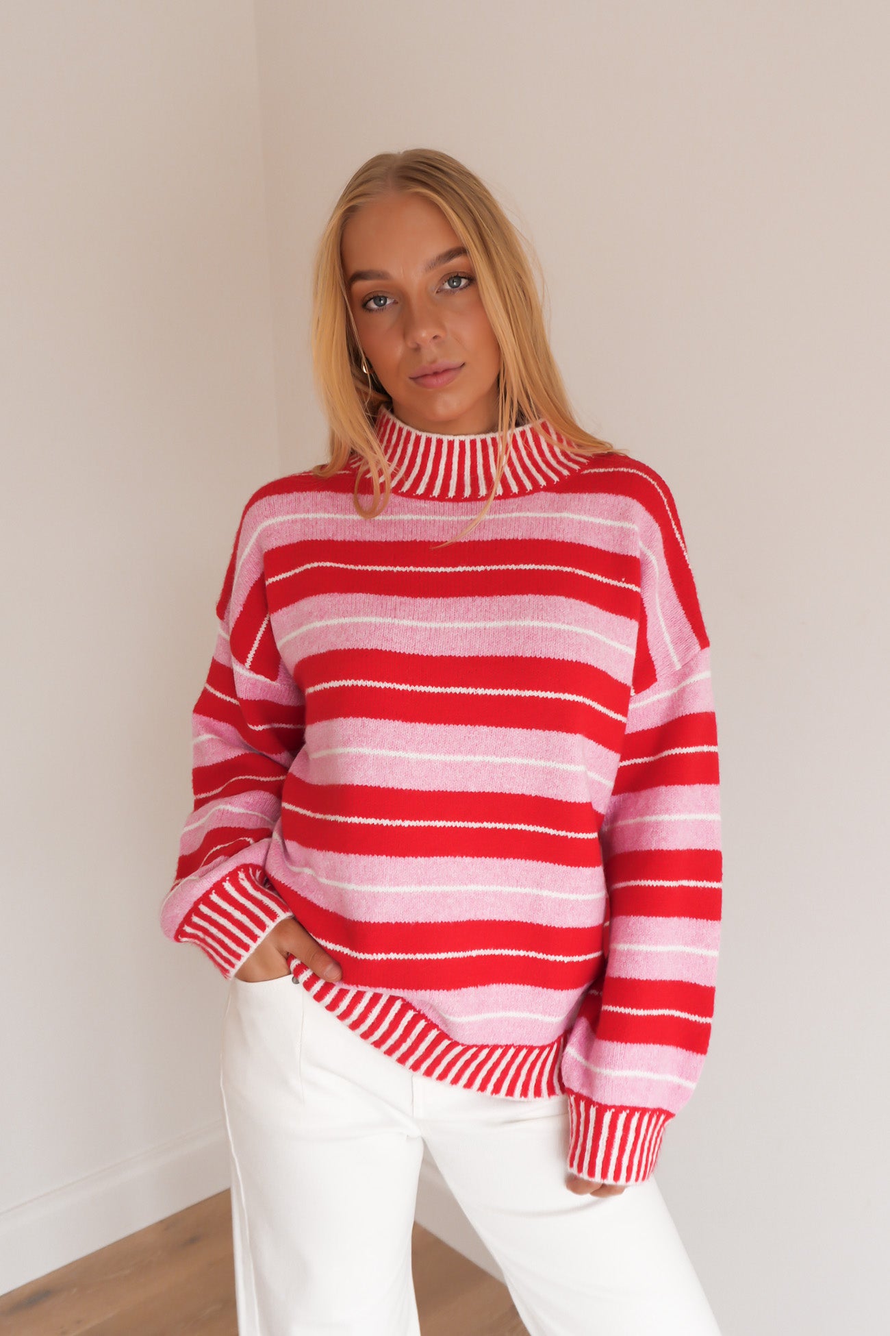 Kyra Knit Jumper Red Pink Stripe