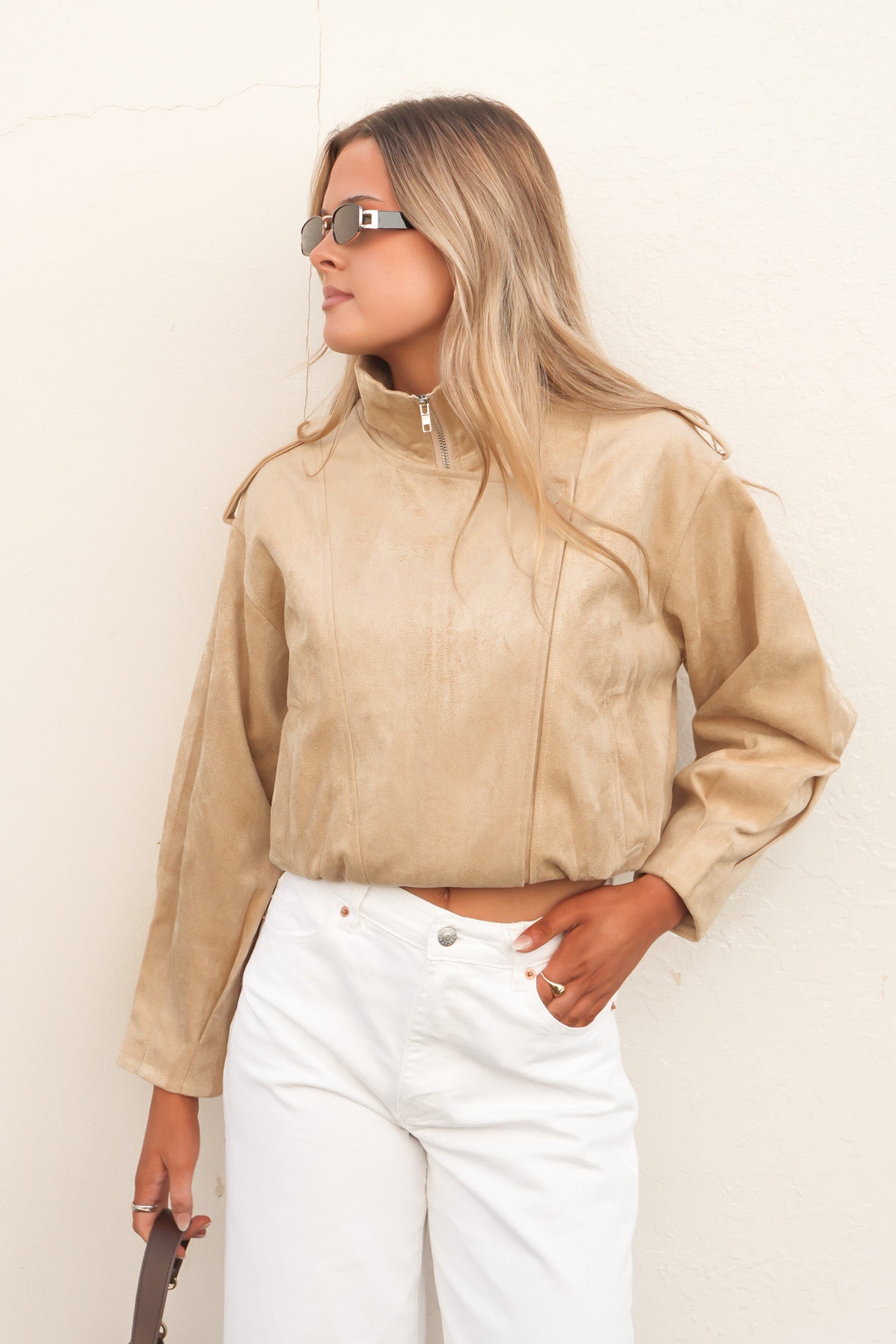 Leeha Faux Suede Bomber Beige