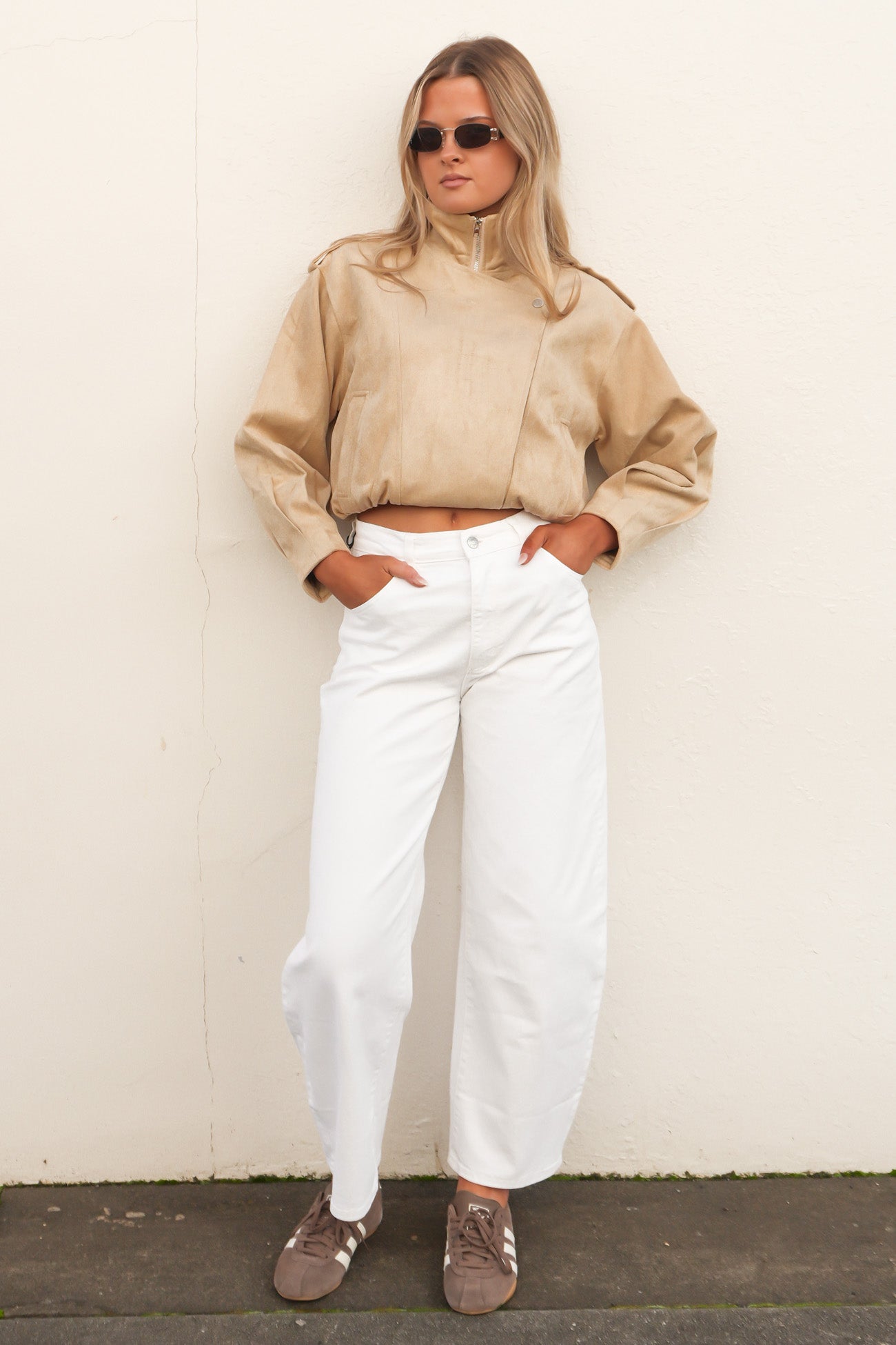 Leeha Faux Suede Bomber Beige