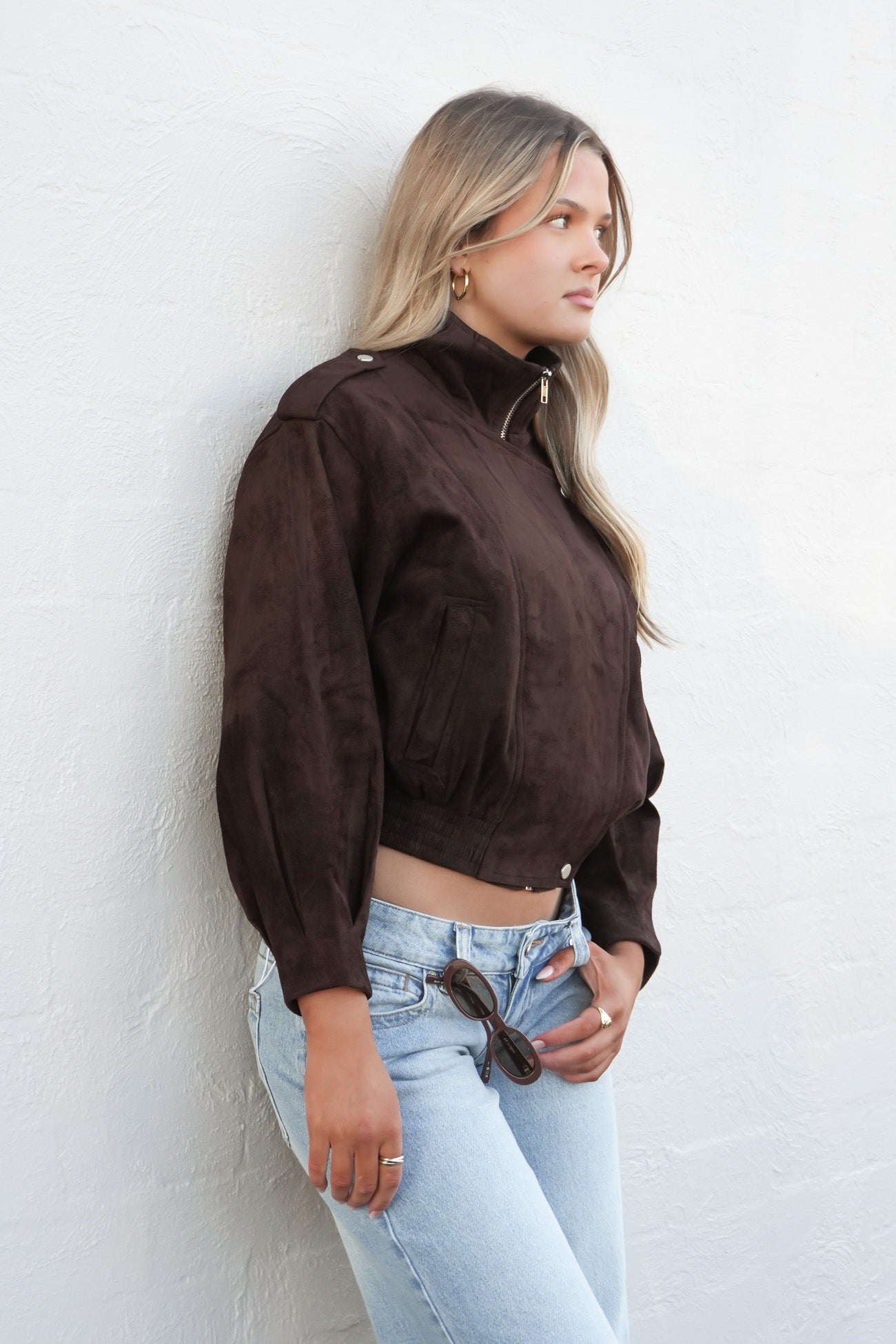 Leeha Faux Suede Bomber Chocolate
