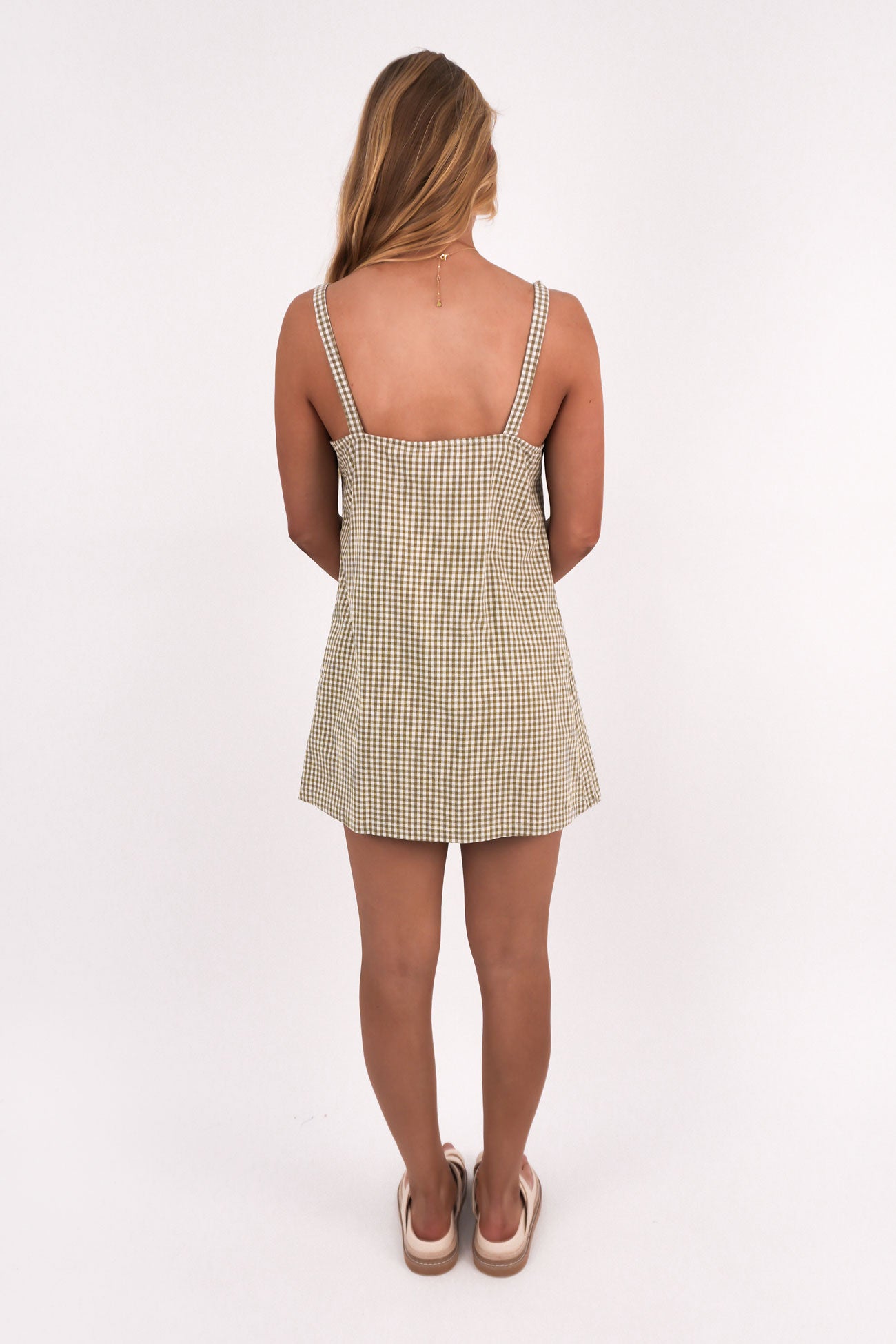 Lola Check Slip Dress Olive