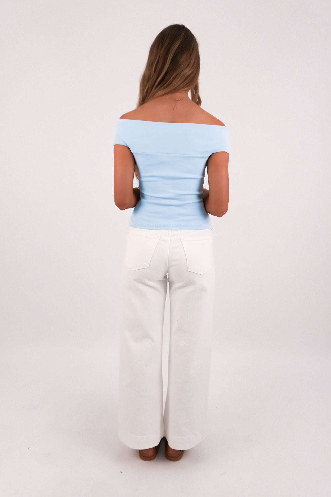 Luxe Knot Off The Shoulder Top Blue