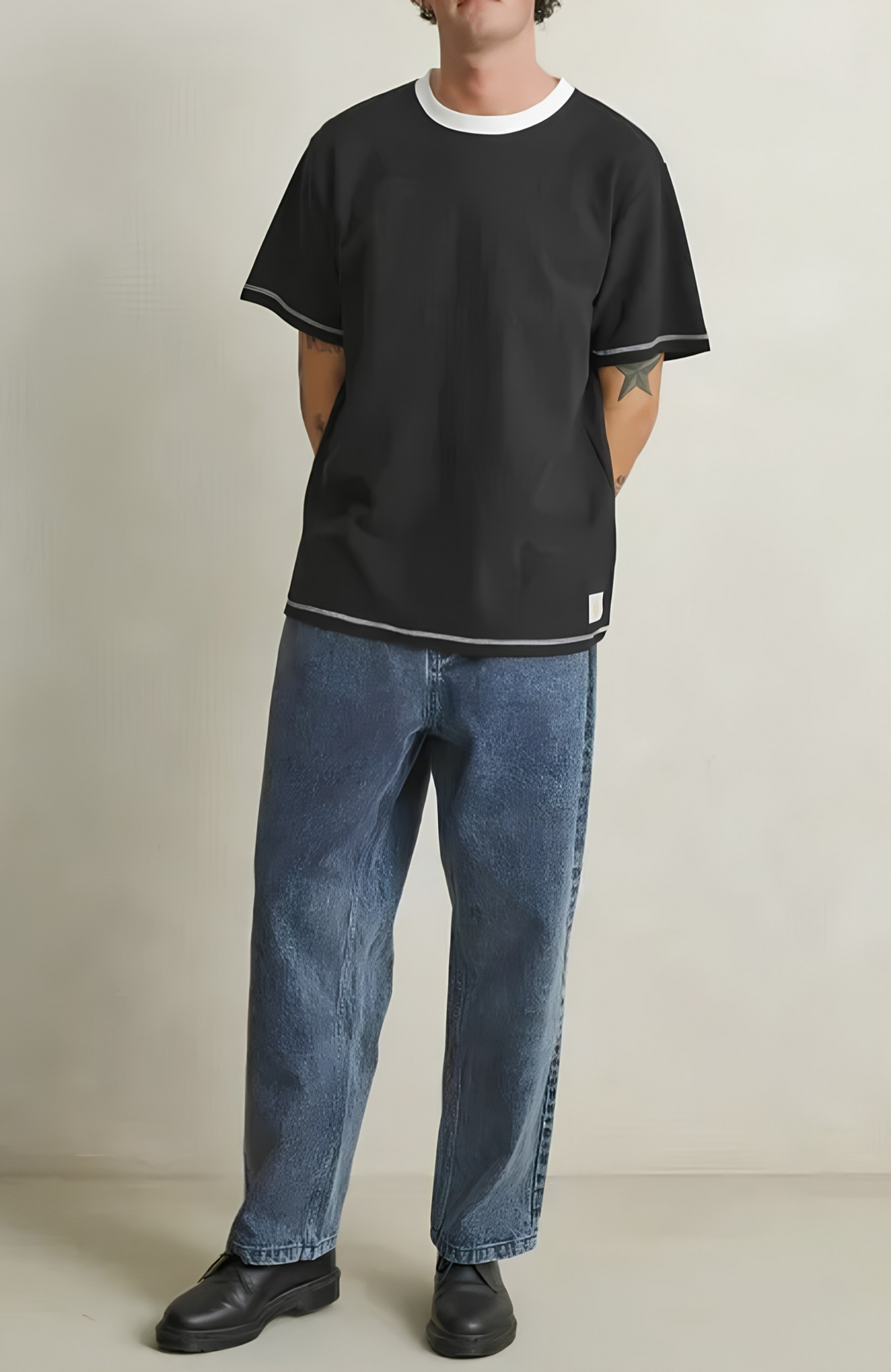Contrast Vintage Terry Short Sleeve T-Shirt Black