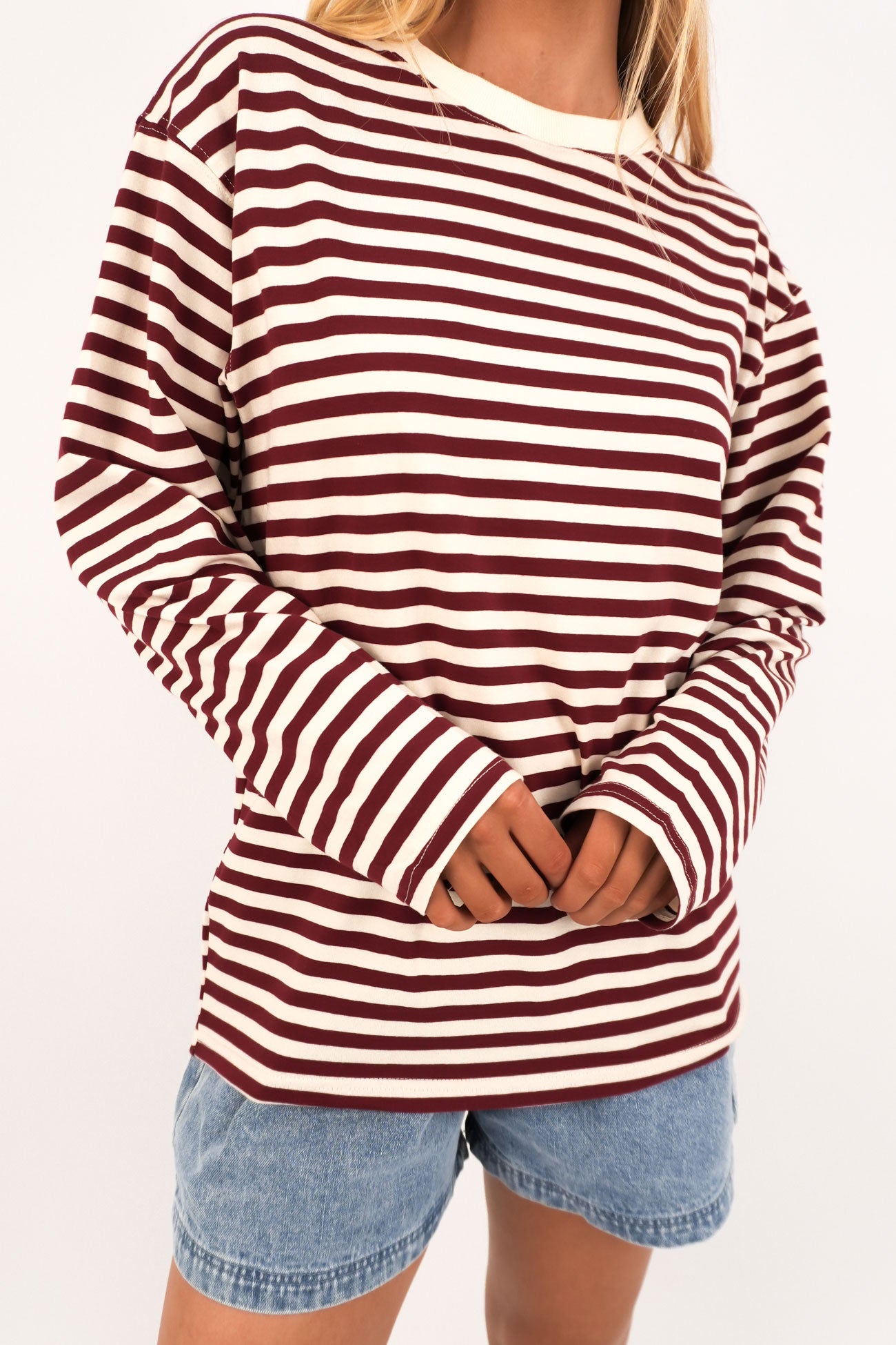 Maddie Long Sleeve Tee Burgundy Cream