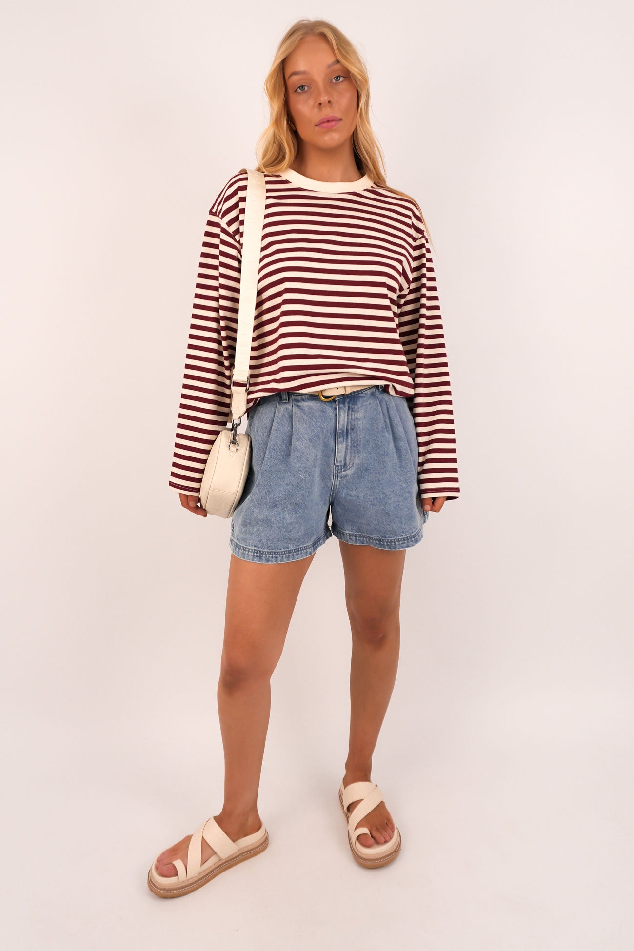 Maddie Long Sleeve Tee Burgundy Cream