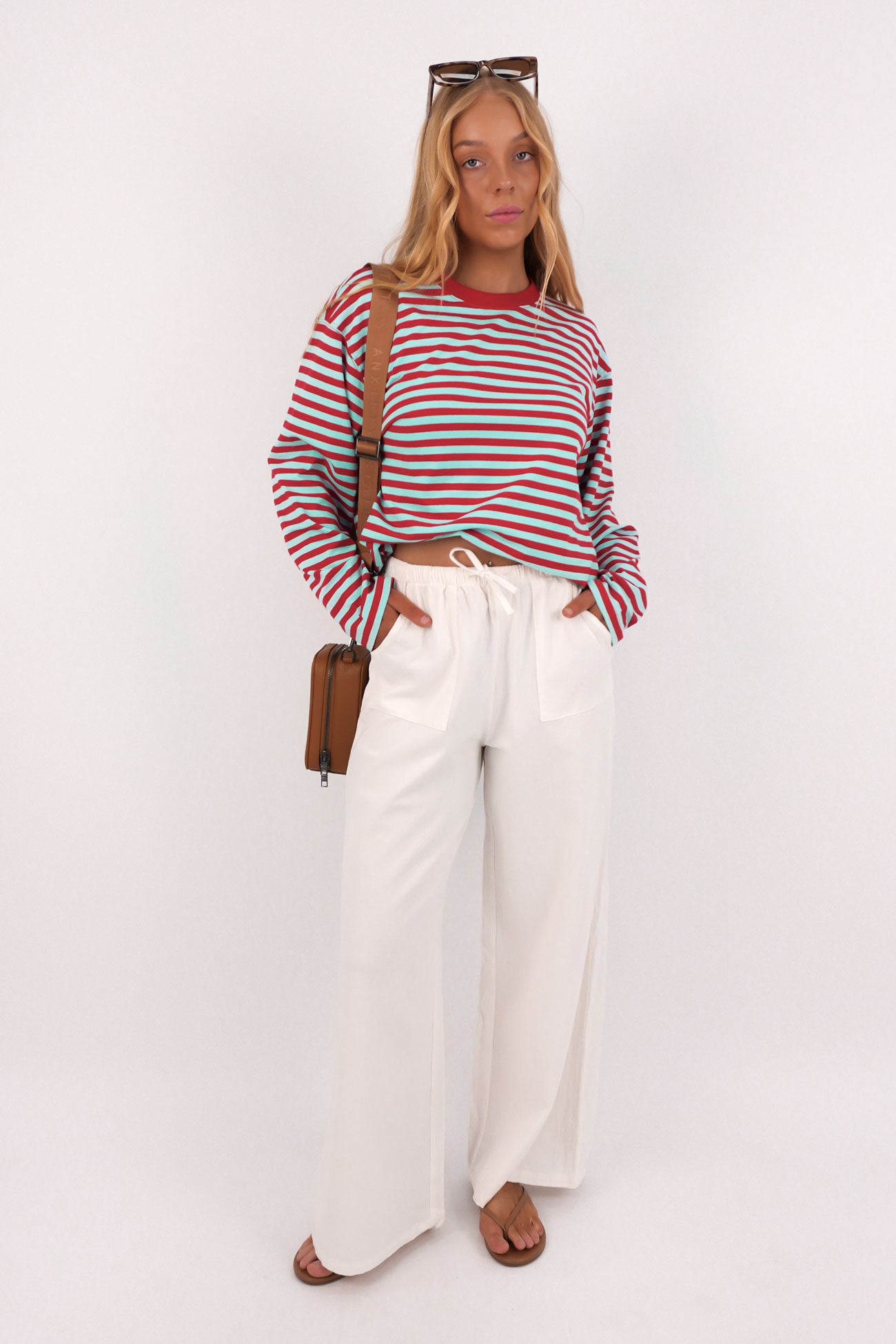 Maddie Long Sleeve Tee Red Aqua