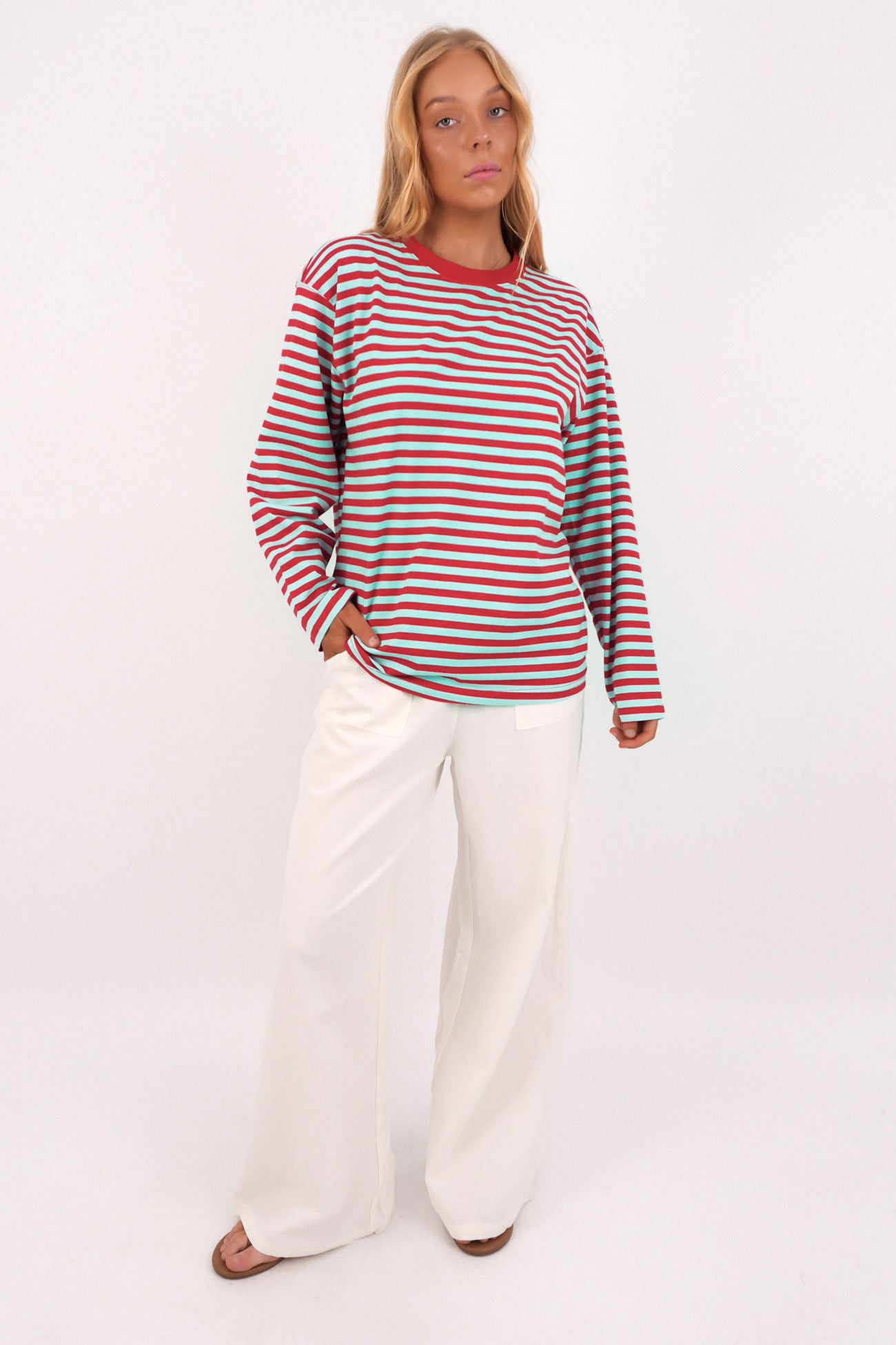 Maddie Long Sleeve Tee Red Aqua