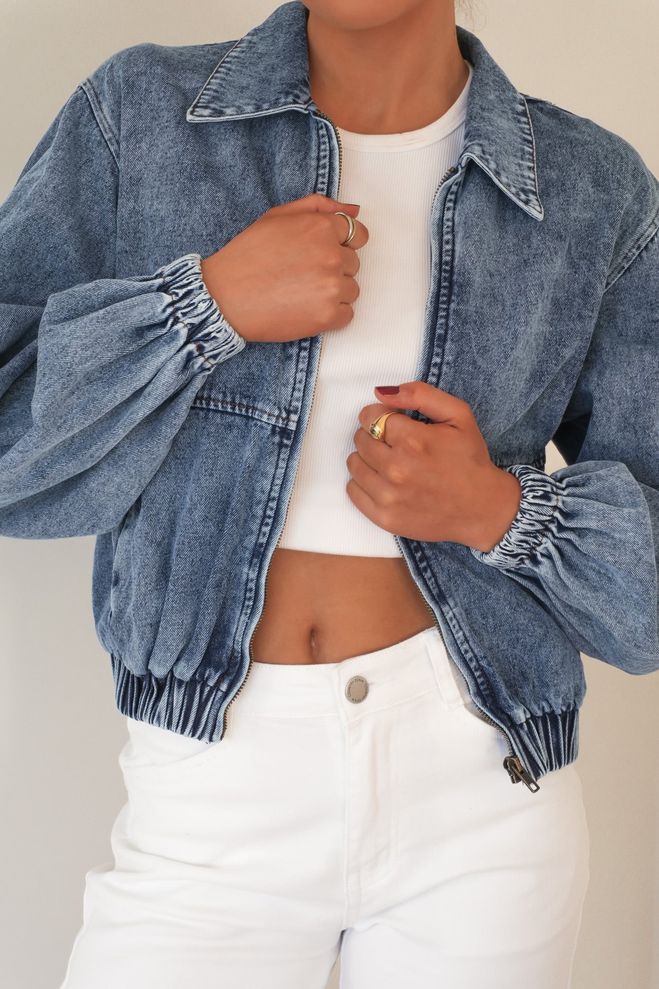 Mariah Denim Bomber Mid Wash Blue