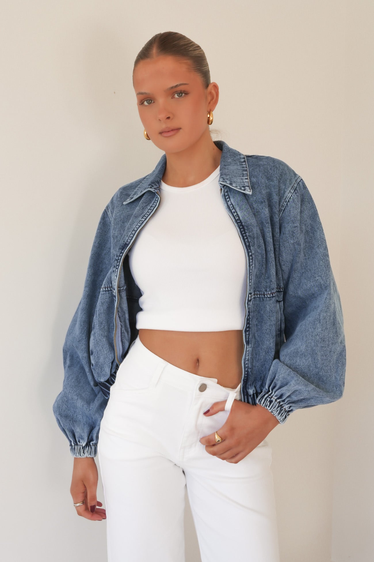 Mariah Denim Bomber Mid Wash Blue
