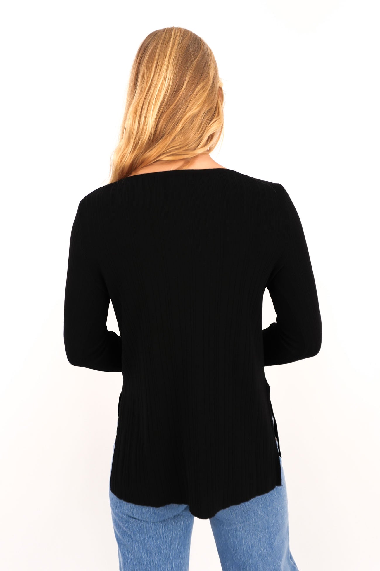 Marsha Rib Long Sleeve Top Black