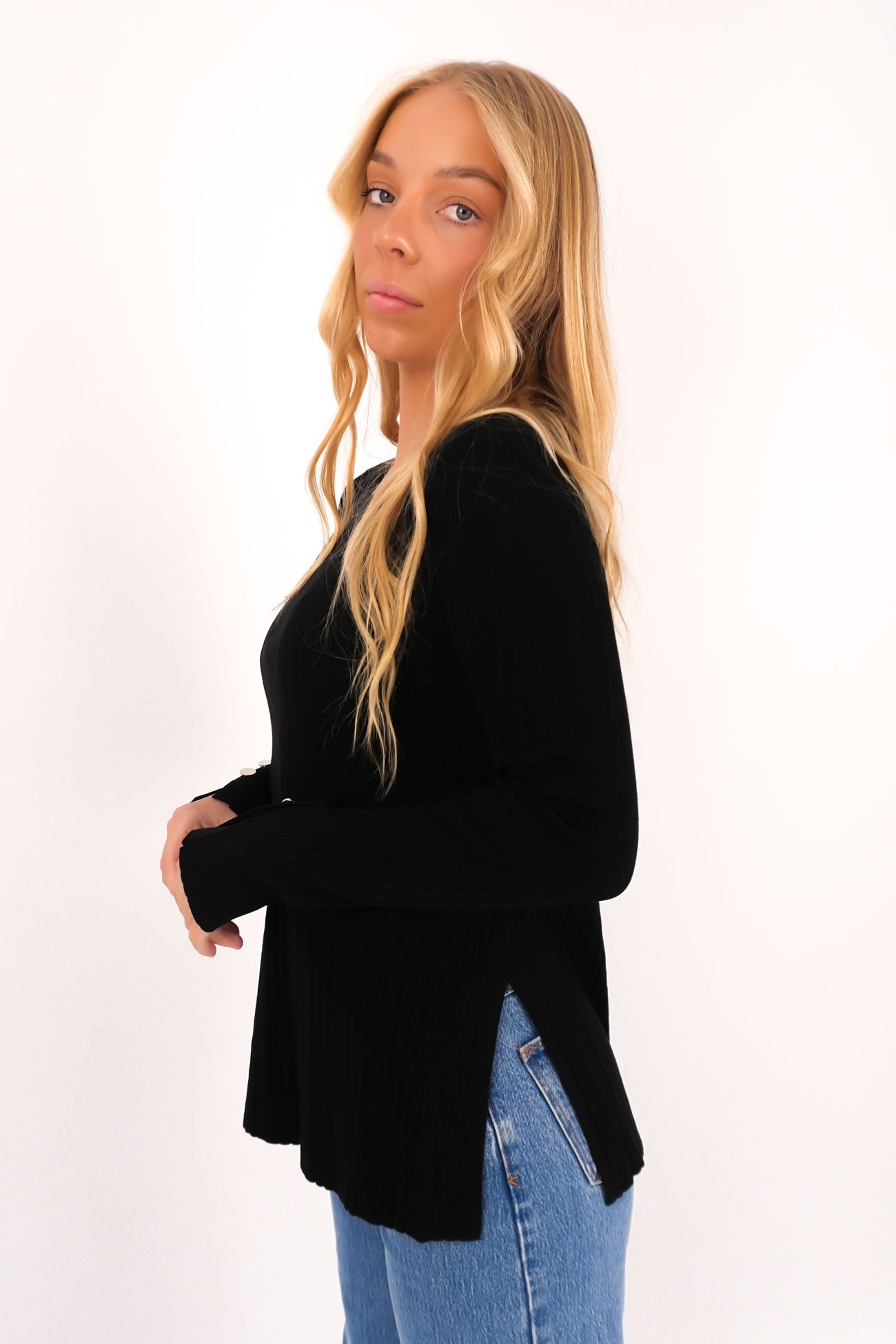 Marsha Rib Long Sleeve Top Black