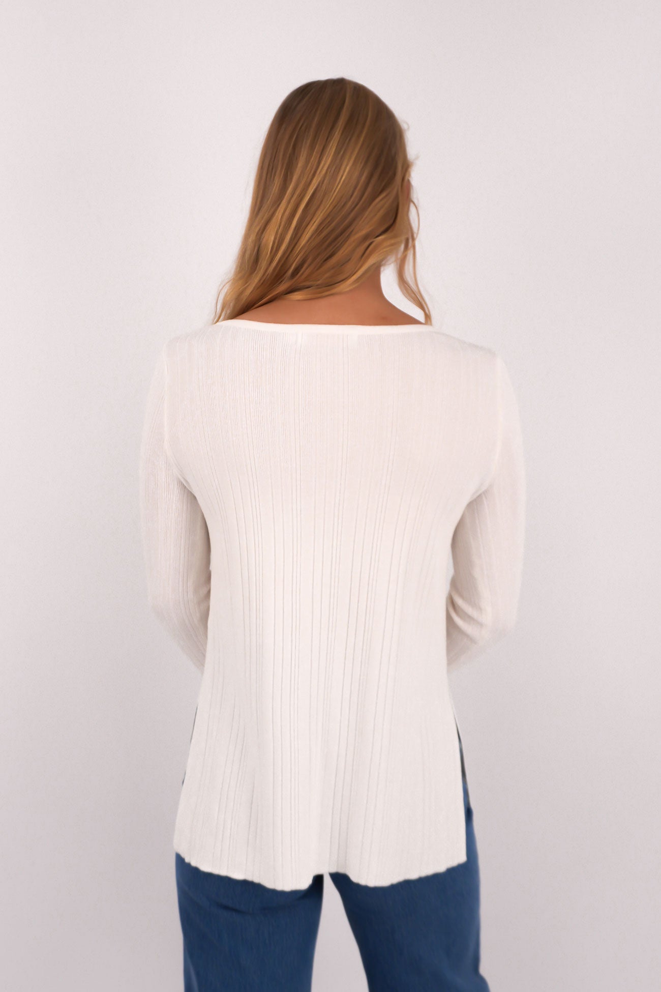 Marsha Rib Long Sleeve Top White