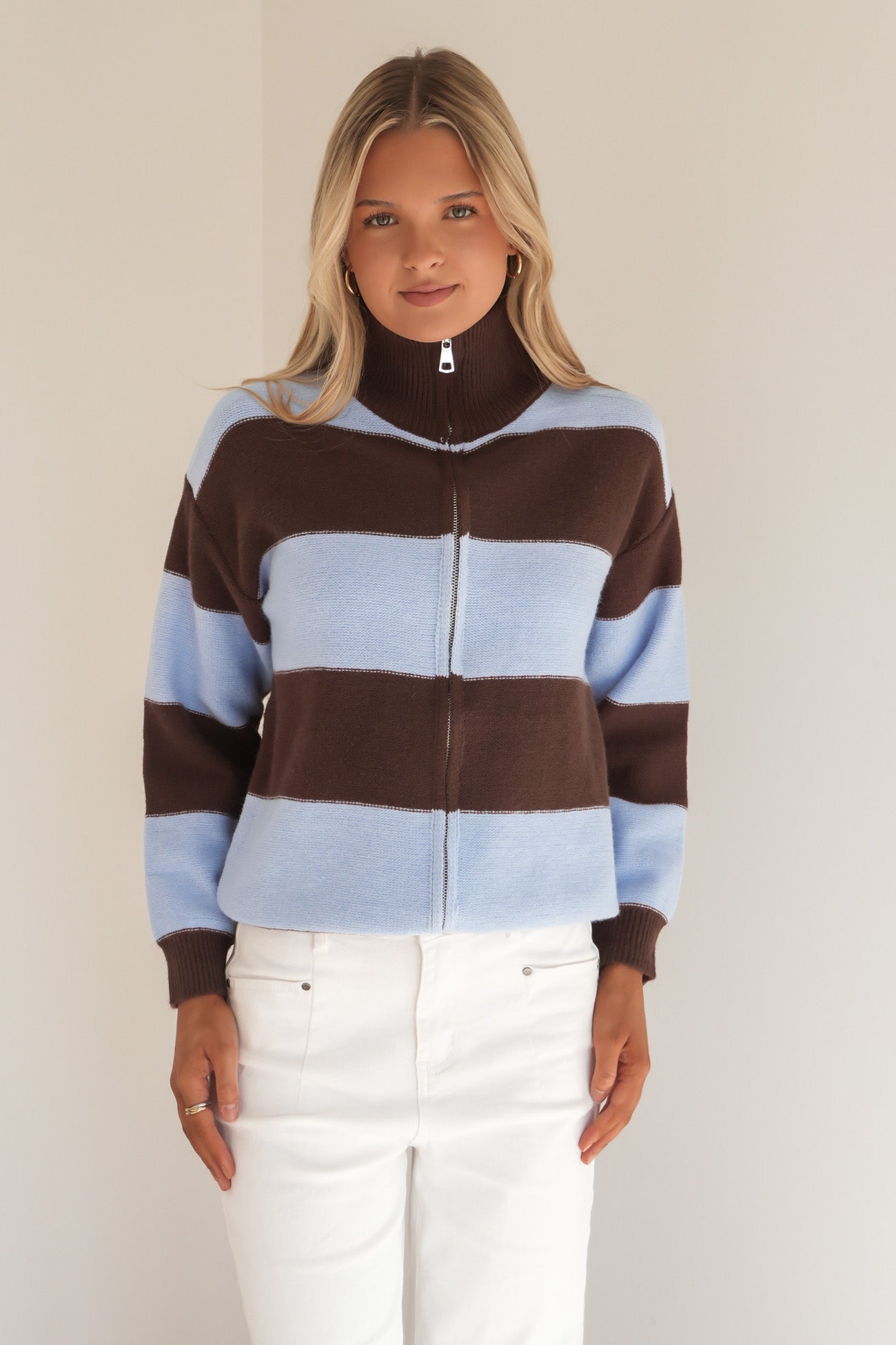 Melisah Double Zip Knit Jumper Blue Chocolate