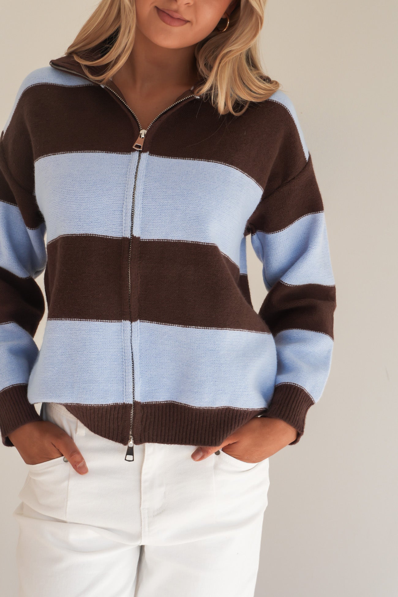 Melisah Double Zip Knit Jumper Blue Chocolate