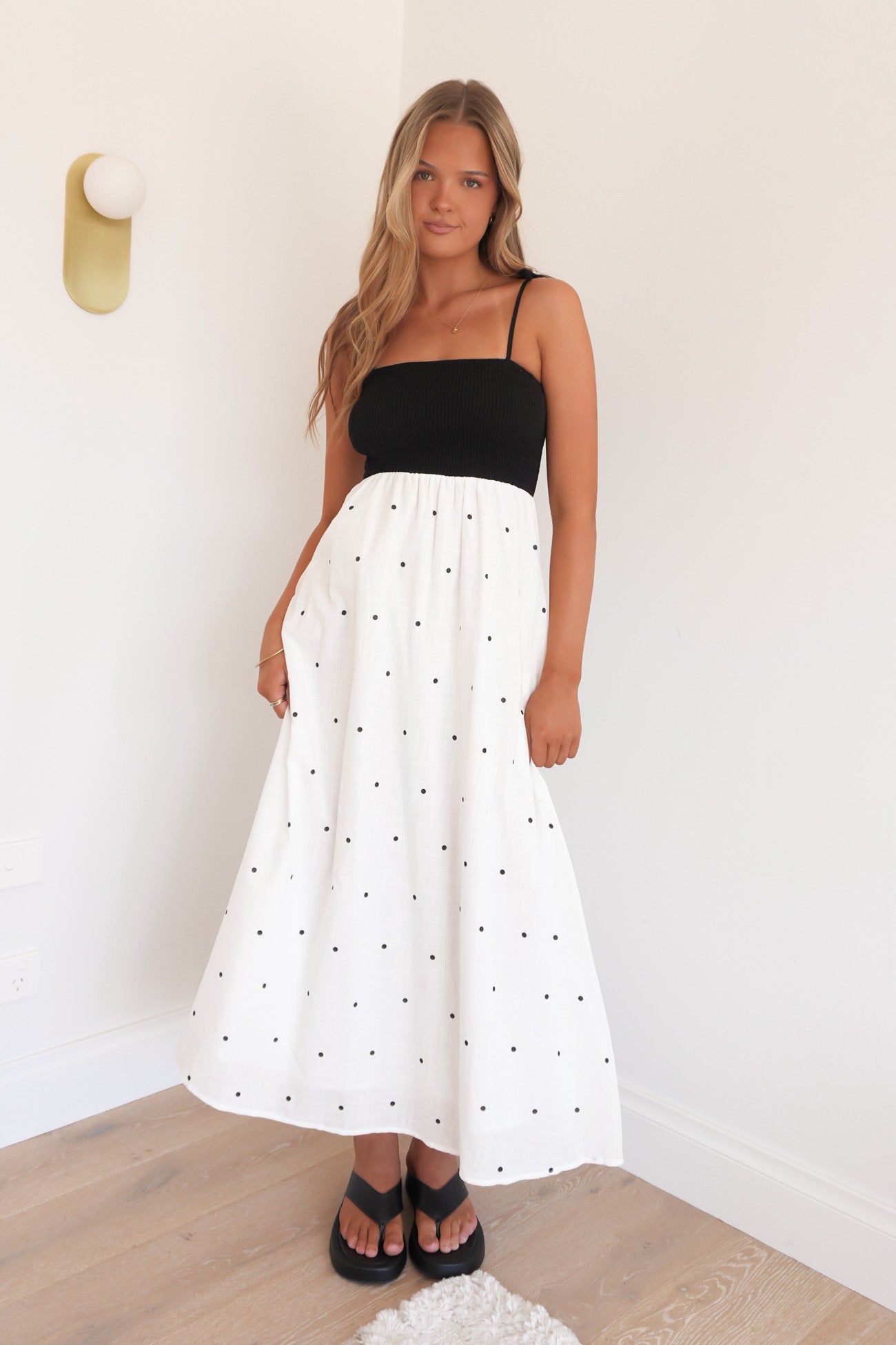 Merrick Maxi Dress Black White Polka Dot