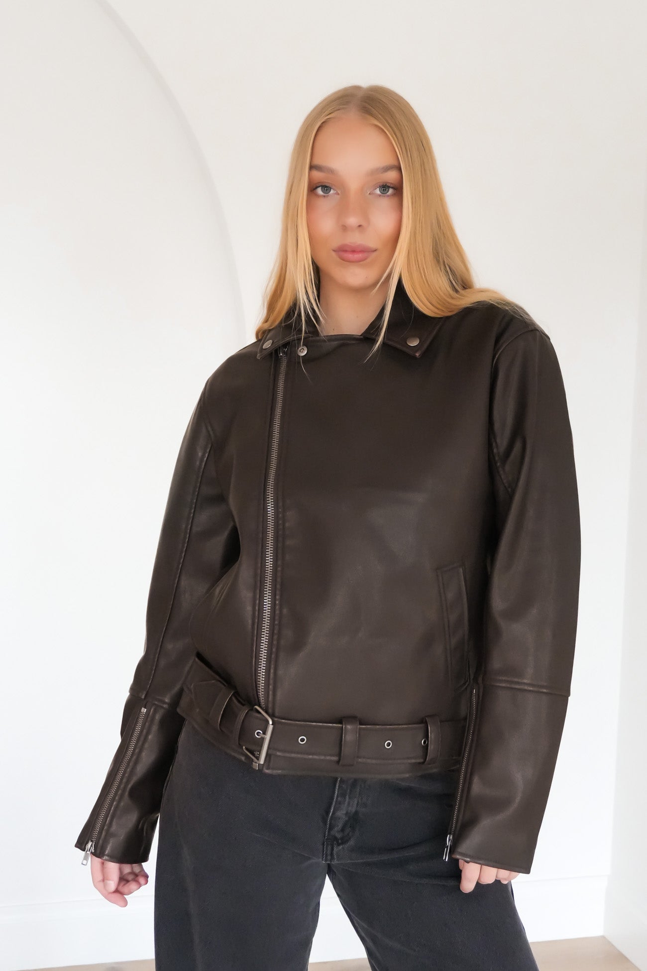 Moss Washed Biker Jacket Brown