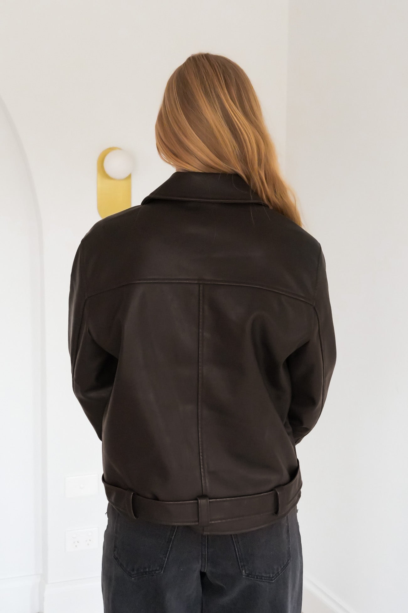 Moss Washed Biker Jacket Brown