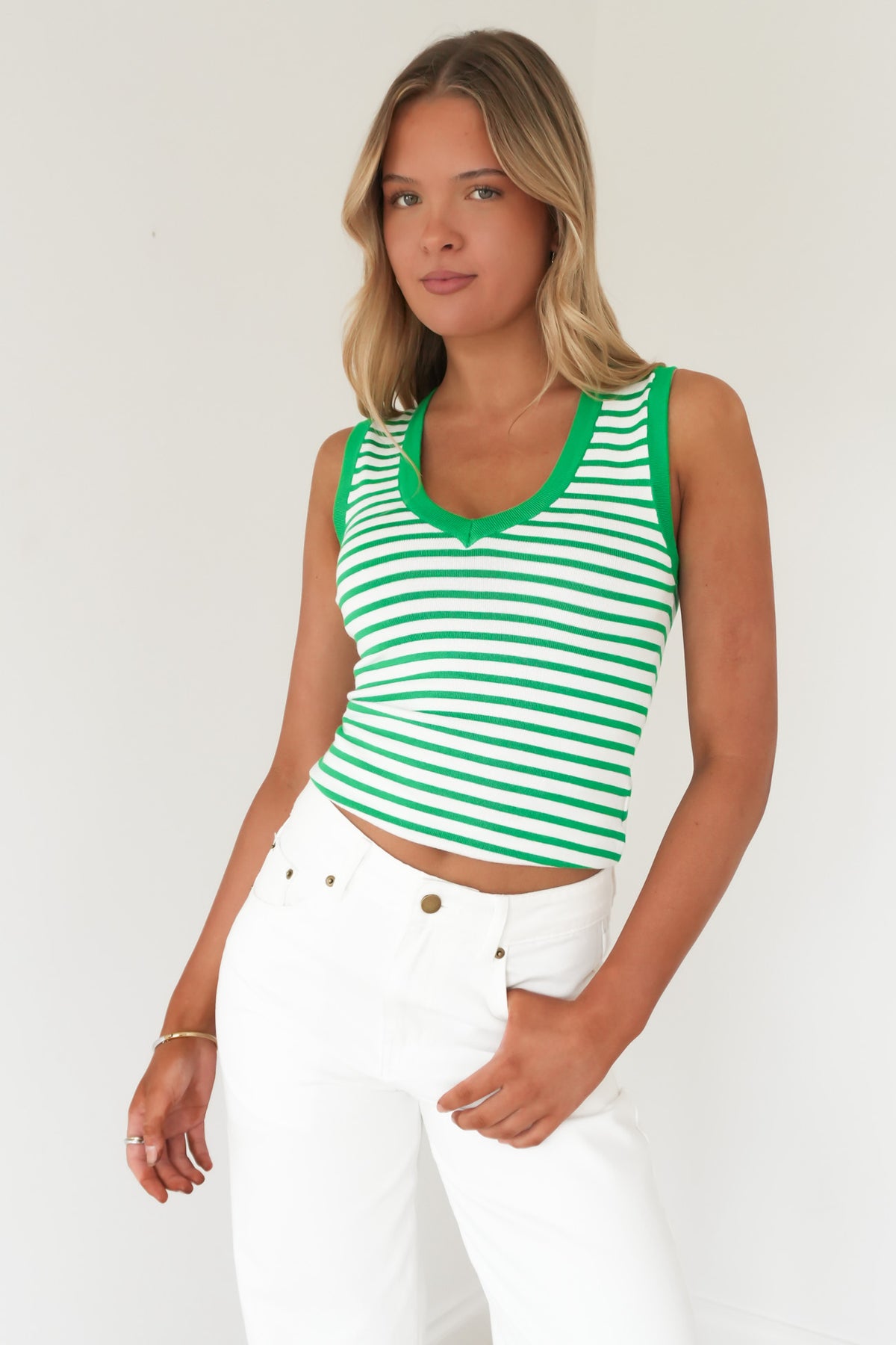 Naoise Knit Tank Green White Stripe