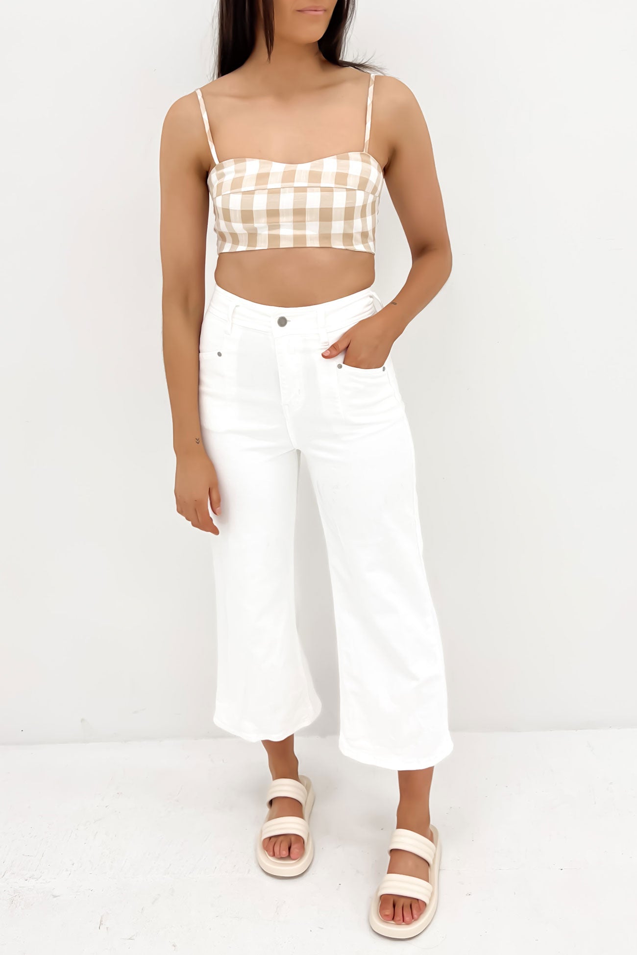 Naomi Crop Beige Gingham