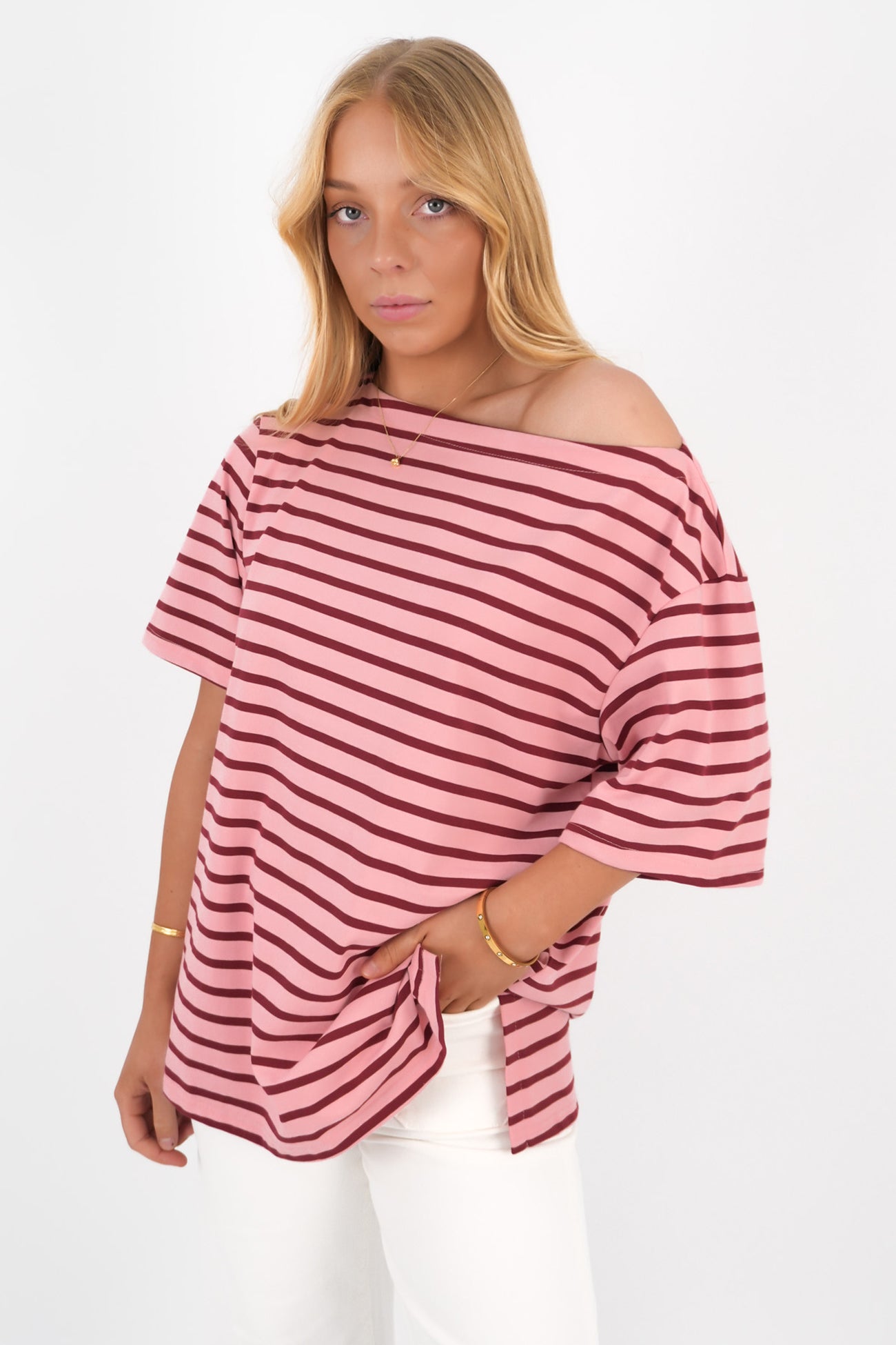 Neave Tee Burgundy Stripe