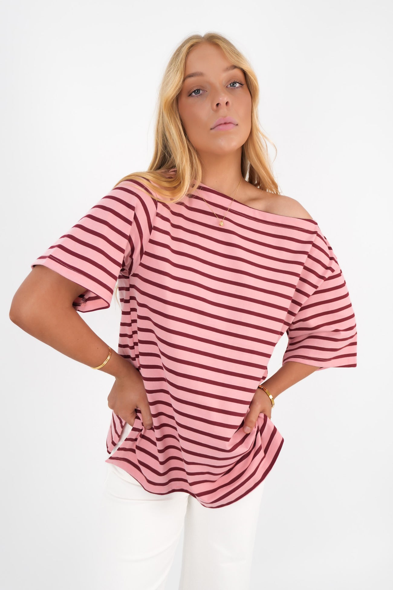 Neave Tee Burgundy Stripe