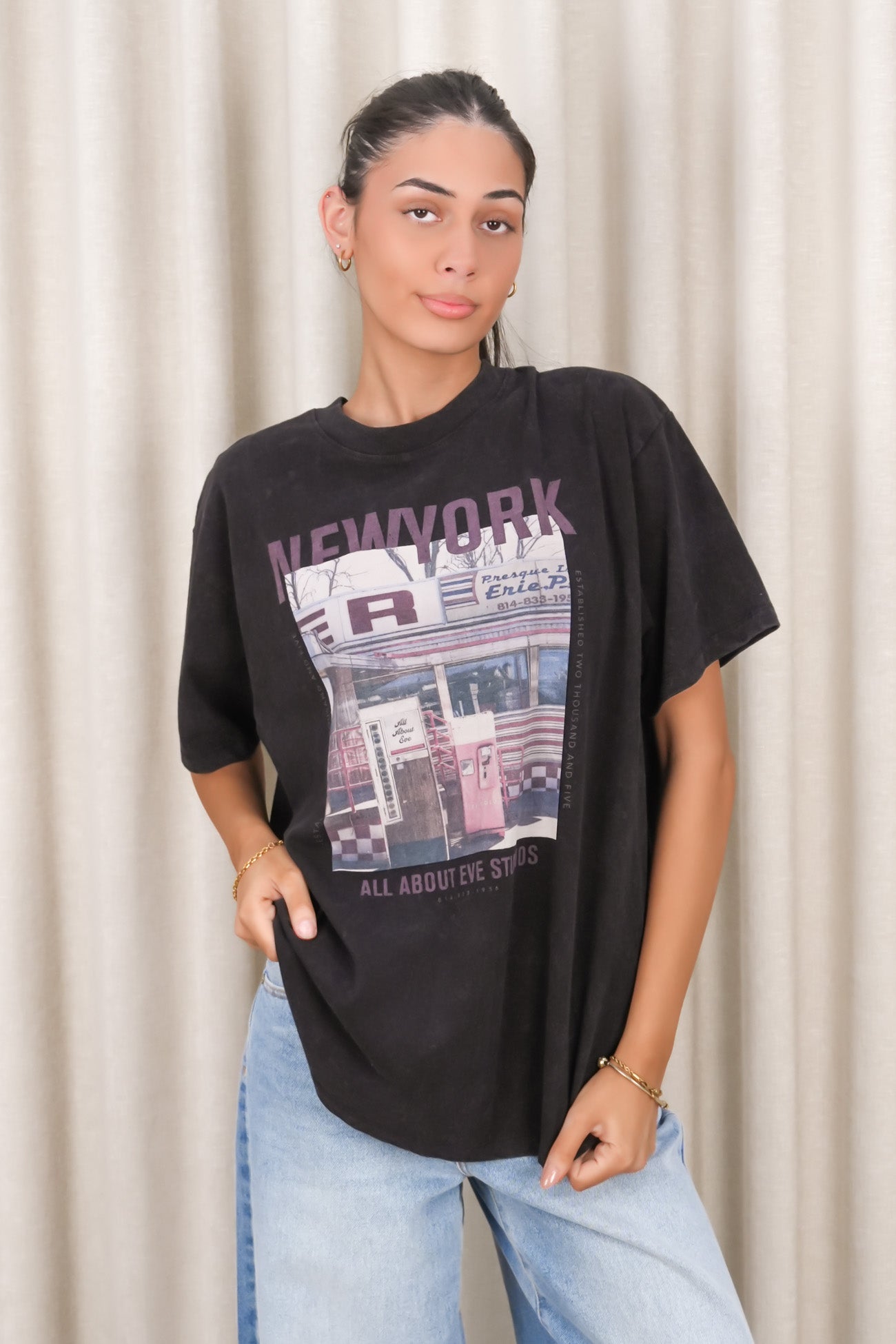 New York Diner Relaxed Tee Washed Black