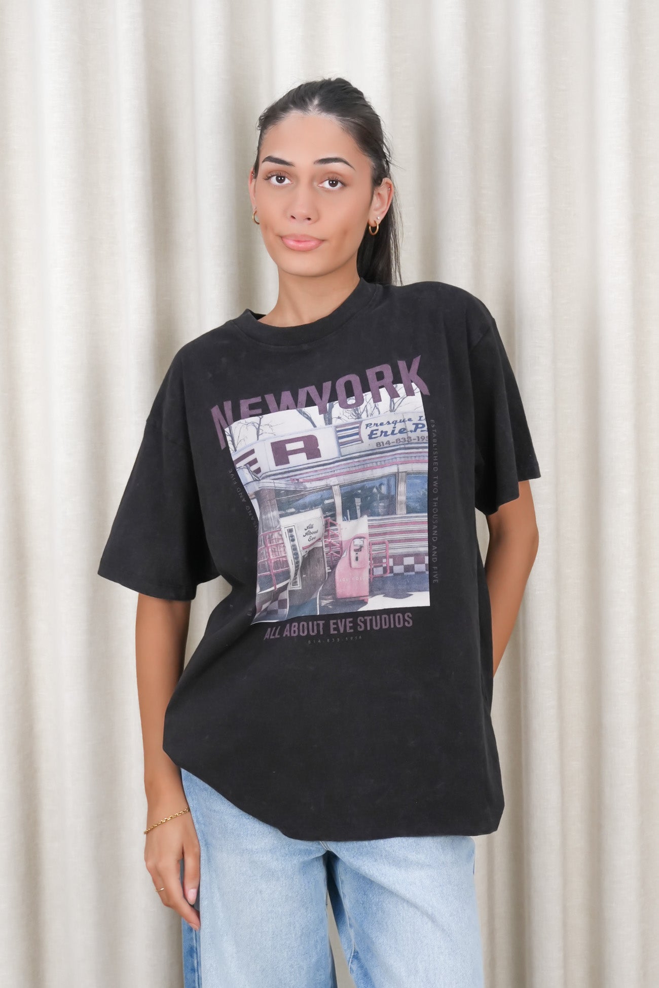 New York Diner Relaxed Tee Washed Black