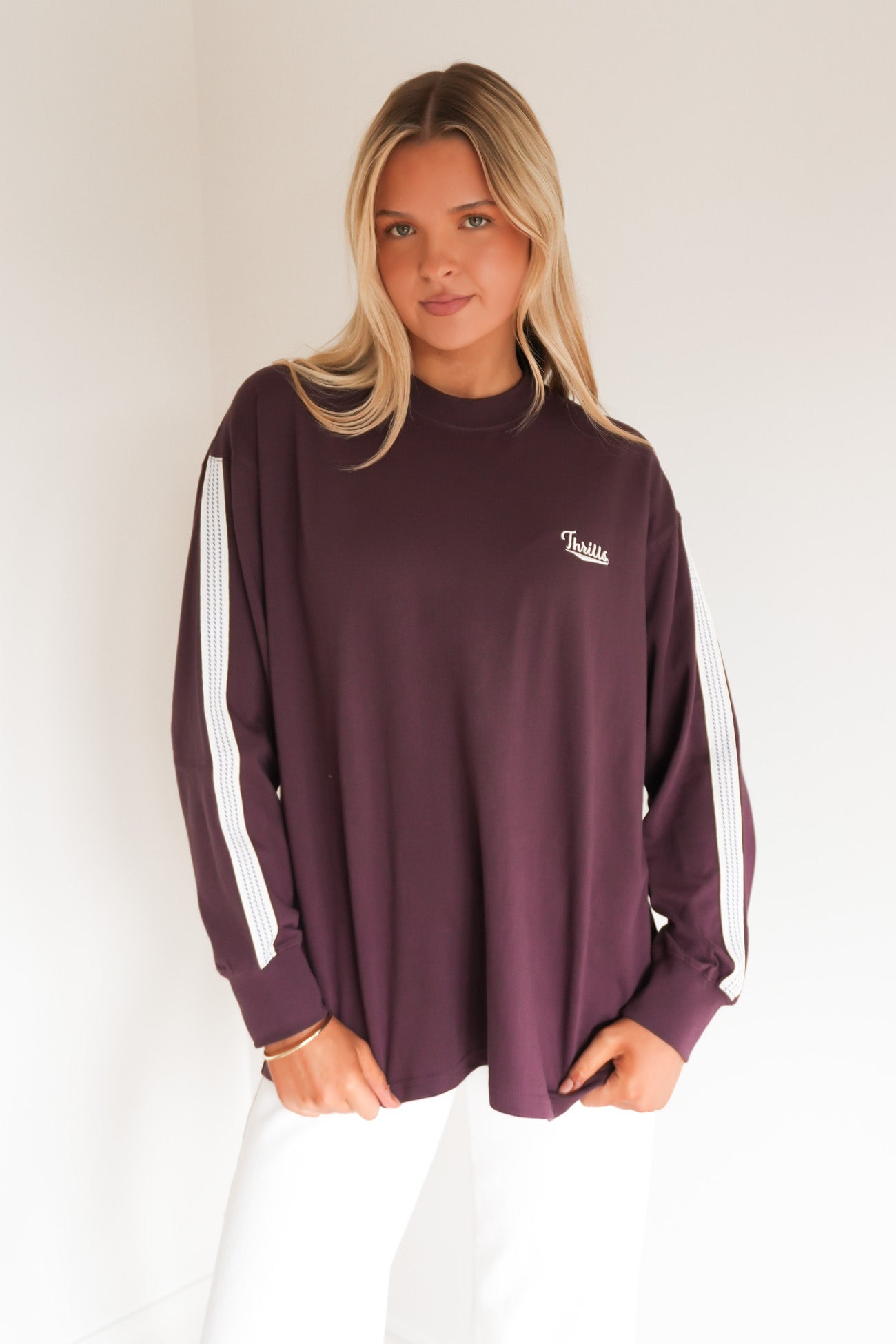 Off Track Long Sleeve Oversized Tee Aubergine