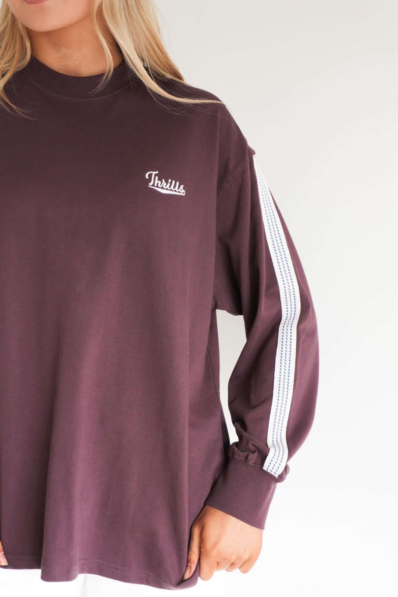 Off Track Long Sleeve Oversized Tee Aubergine