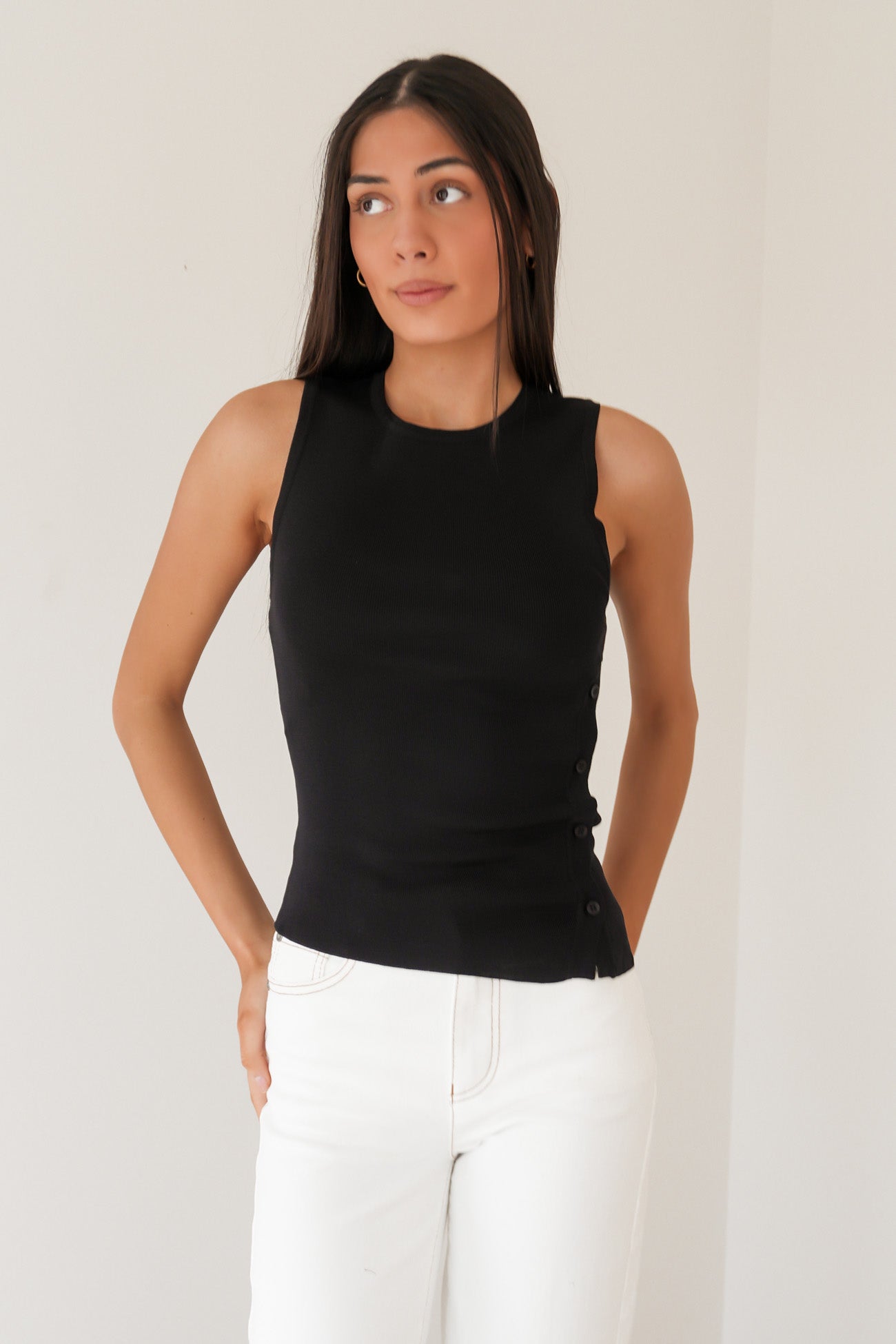 Ollie Button Down Knit Tank Black