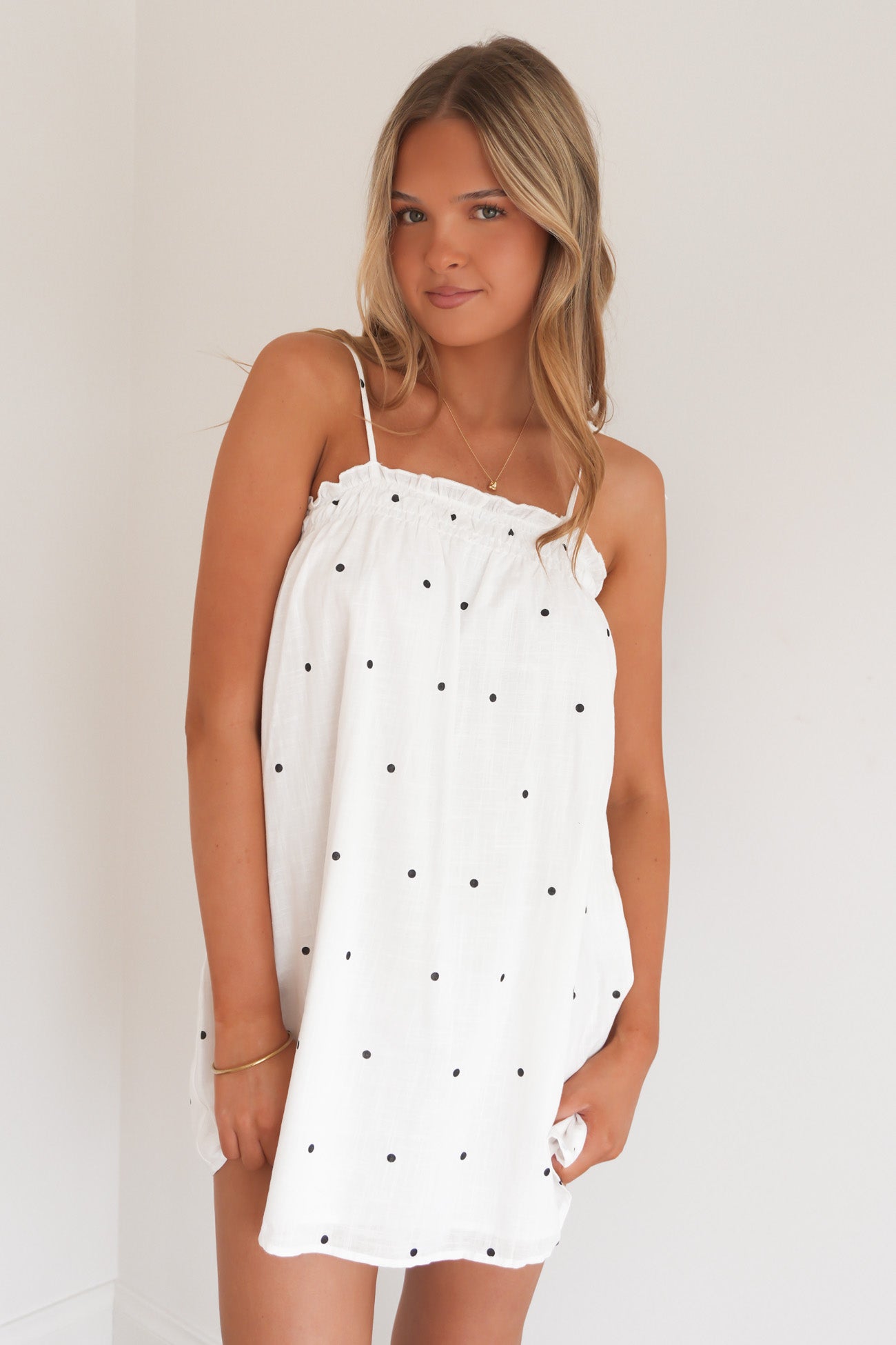 Ostin Mini Dress White Polka Dot