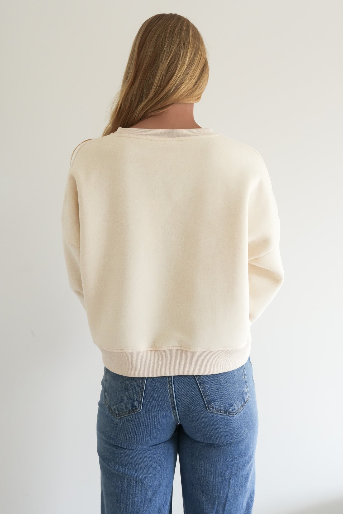 Palm Slouchy Crew Neck Fleece Cream