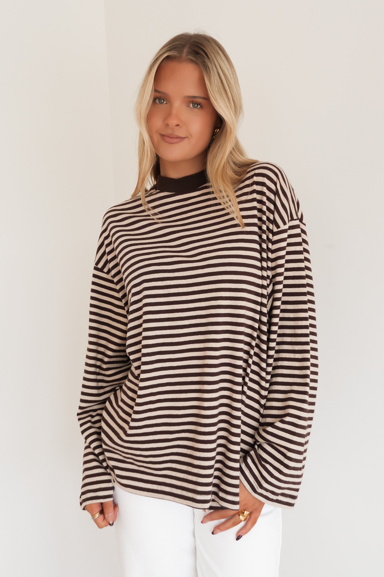 Paloma Long Sleeve Stripe Tee Brown
